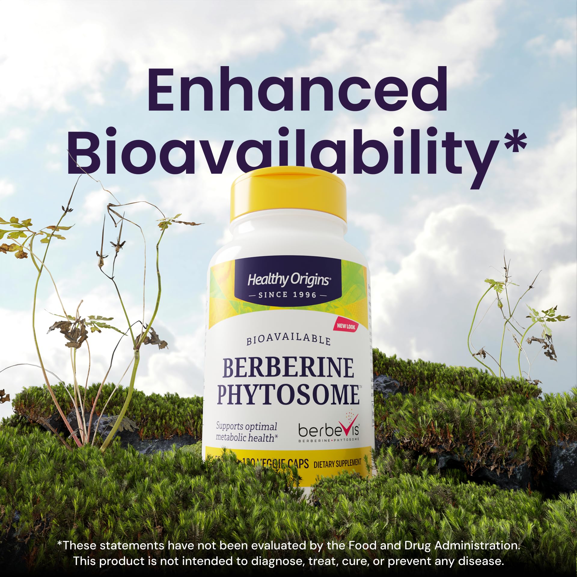 Healthy Origins Berberine Phytosome 550 mg (Berbevis), Berberine Supplement for Metabolic Support, Non-GMO, Vegan, 120 Veggie Caps - Medaid International