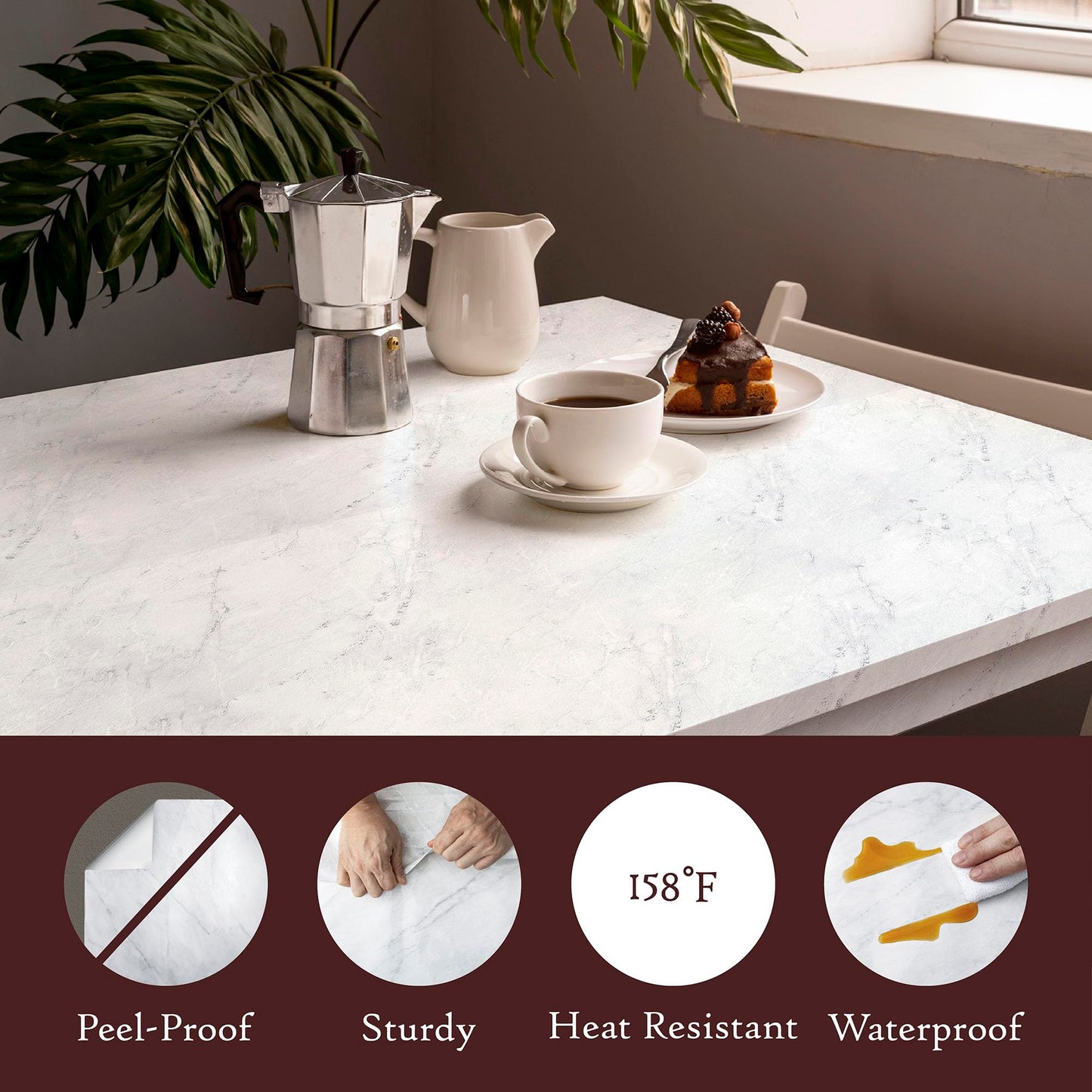 Very Berry Sticker Marble Contact Paper (White, 15.7" x 78", 1 Pack) Peel and Stick Countertop Wrap, Waterproof Vinyl, Renter Friendly for Kitchen Counters, Bathroom Vanities & Cabinets - Medaid International