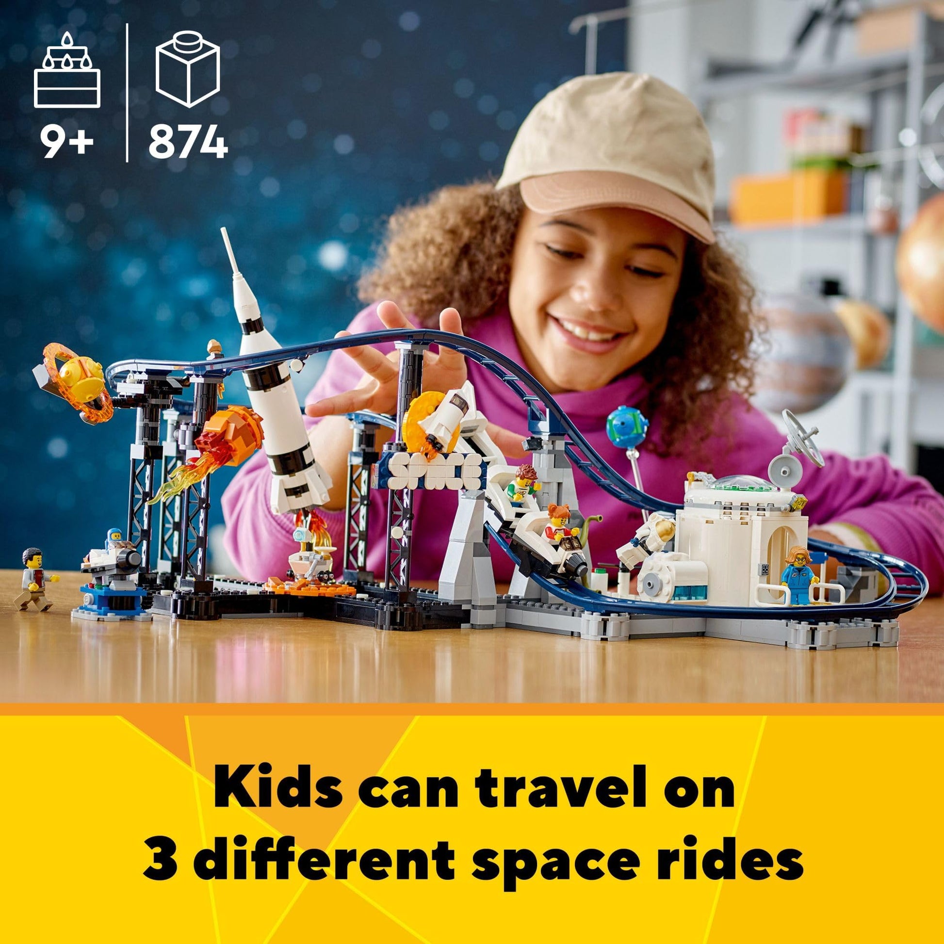 Lego Creator 3 in 1 Space Roller Coaster Building Toy Set Featuring a Roller Coaster, Drop Tower, Carousel and 5 Minifigures, Rebuildable Amusement Park for Kids Ages 9+, 31142 - Medaid International