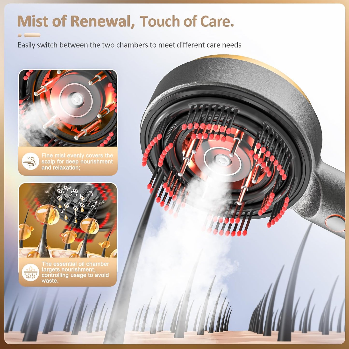 VitalEveRev Hair Oil Applicator with Atomization - 3 in 1 Electric Scalp Massager with Detachable Oil and Atomizing Chambers for Easy Cleaning, Lifting Function for Hair Growth - Medaid International