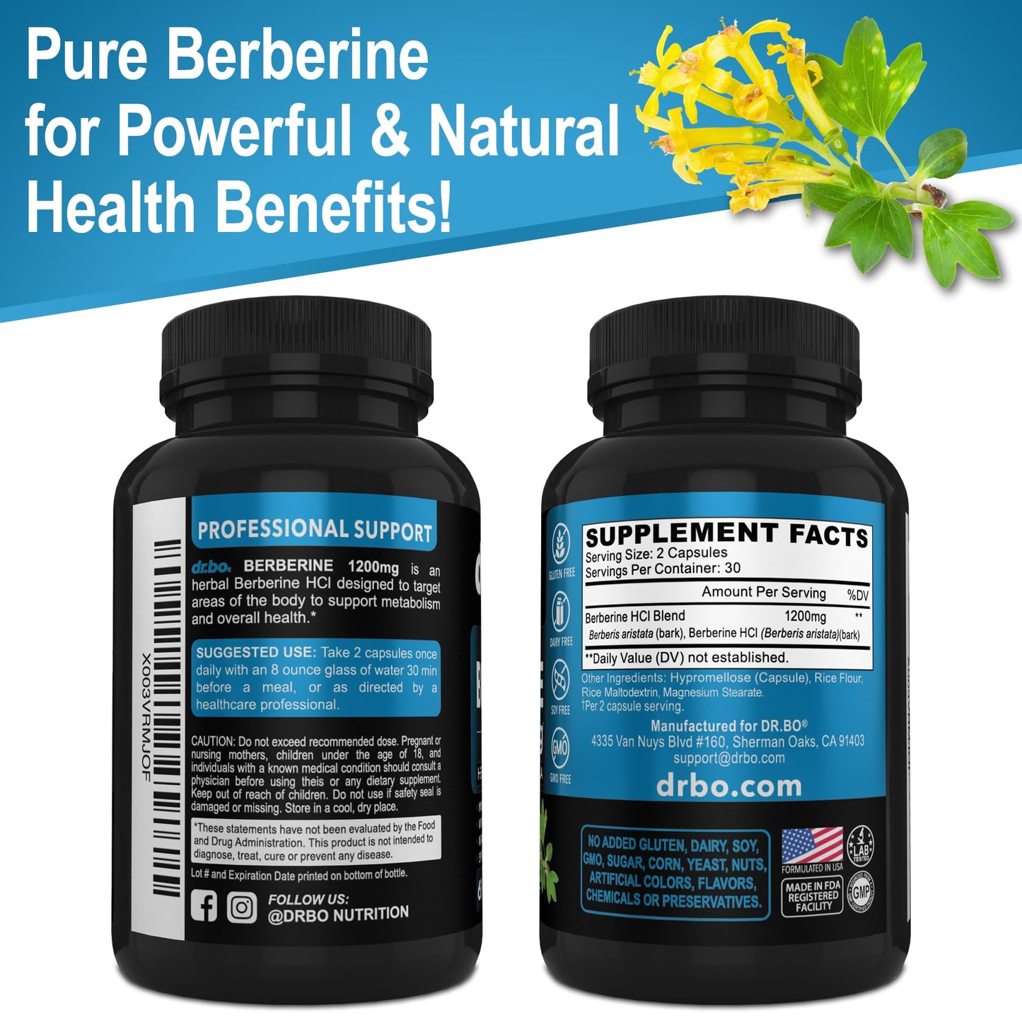 Berberine Supplement Capsules - 1200mg Berberine HCL Supplement for Healthy Metabolic Support - Premium Natural Complex for Women & Men, Pure Support Capsules Supplements - 60 Pills - Medaid International