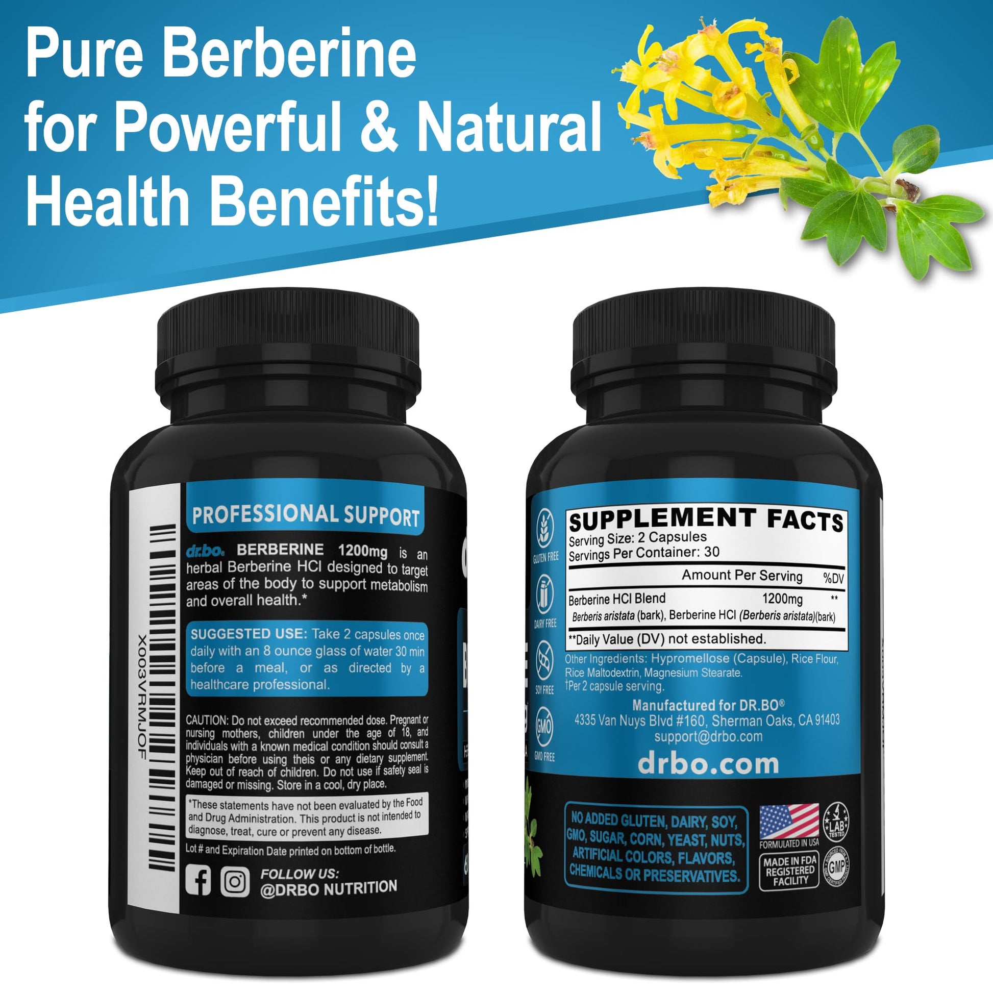 Berberine Supplement Capsules - 1200mg Berberine HCL Supplement for Healthy Metabolic Support - Premium Natural Complex for Women & Men, Pure Support Capsules Supplements - 60 Pills - Medaid International