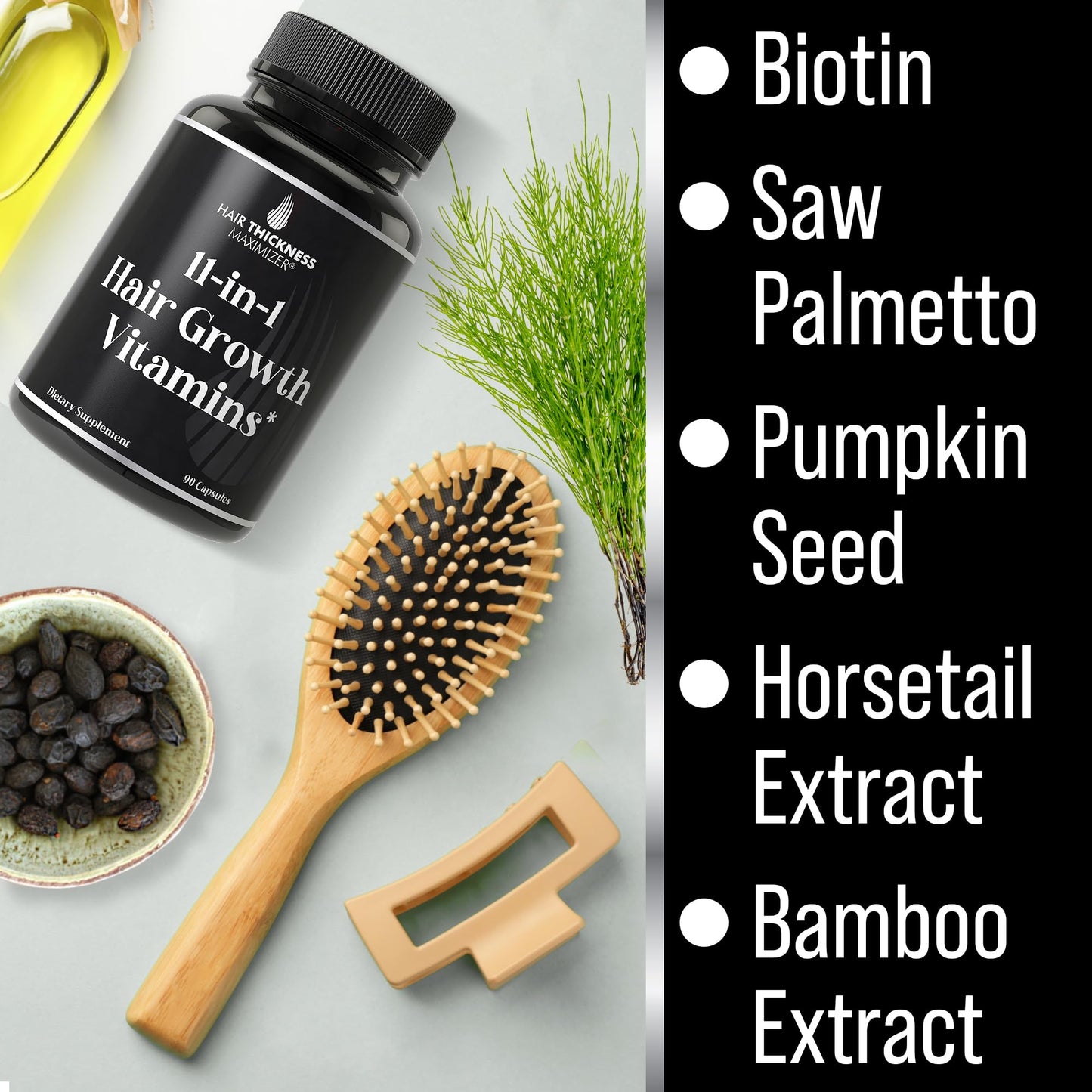 11-in-1 Vegan Hair Growth Vitamins for Thinning & Brittle Hair – Advanced Vitamin Complex with 5000mcg Biotin, Pumpkin Seed, Zinc. Supports Thicker, Healthier-Looking Scalp for Women & Men - Medaid International