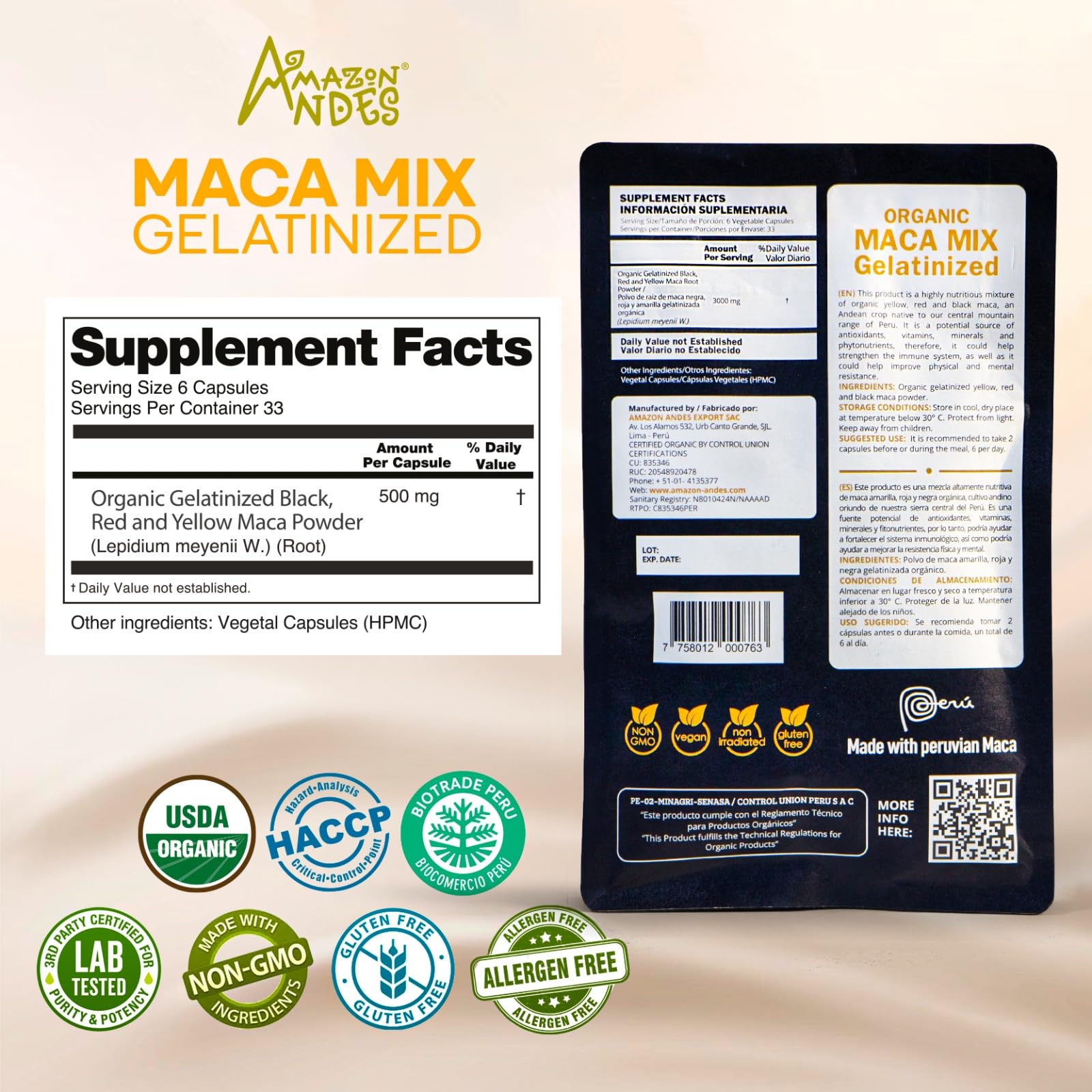 Premium Black, Red & Yellow Maca Capsules l 3000mg Serving for Increased Energy Levels & Physical Performance l Powerful Antioxidant & Immune System Booster l 100% Natural and Organic l Amazon Andes - Medaid International