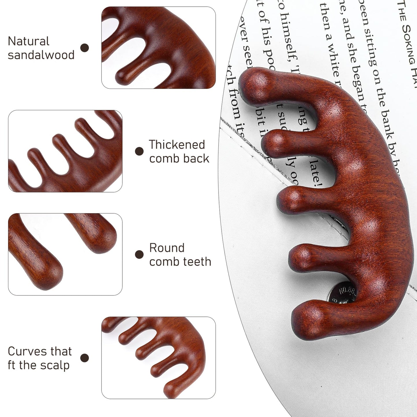 Sandalwood Head Massage Comb - Wide Tooth Scalp Stimulator Gua Sha Comb for Men & Women (Style-A) - Medaid International