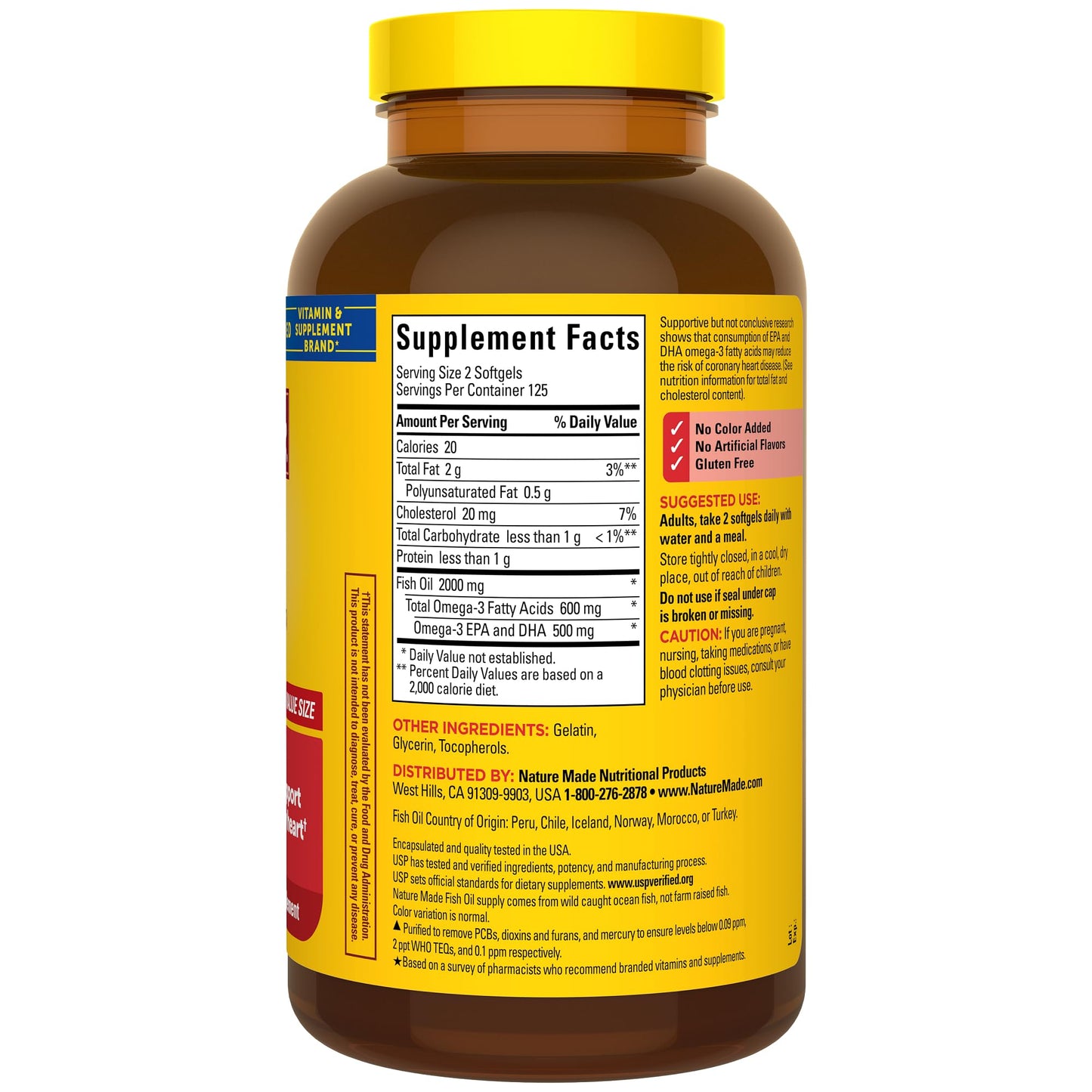 Nature Made Fish Oil Omega 3 Supplements, 2000mg Per Serving Softgels, Omega 3 Fish Oil for Healthy Heart Support, 250 Softgels, 125 Day Supply - Medaid International