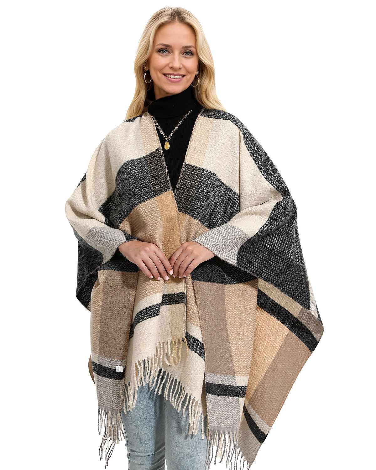 KASTWAVE Knit Shawl Wraps for Women, Wraps Oversized Winter Scarf, Warm Poncho Sweater, Warm Wearable Tassels Open Front capes, Travel Birthday Gifts for Winter Fall