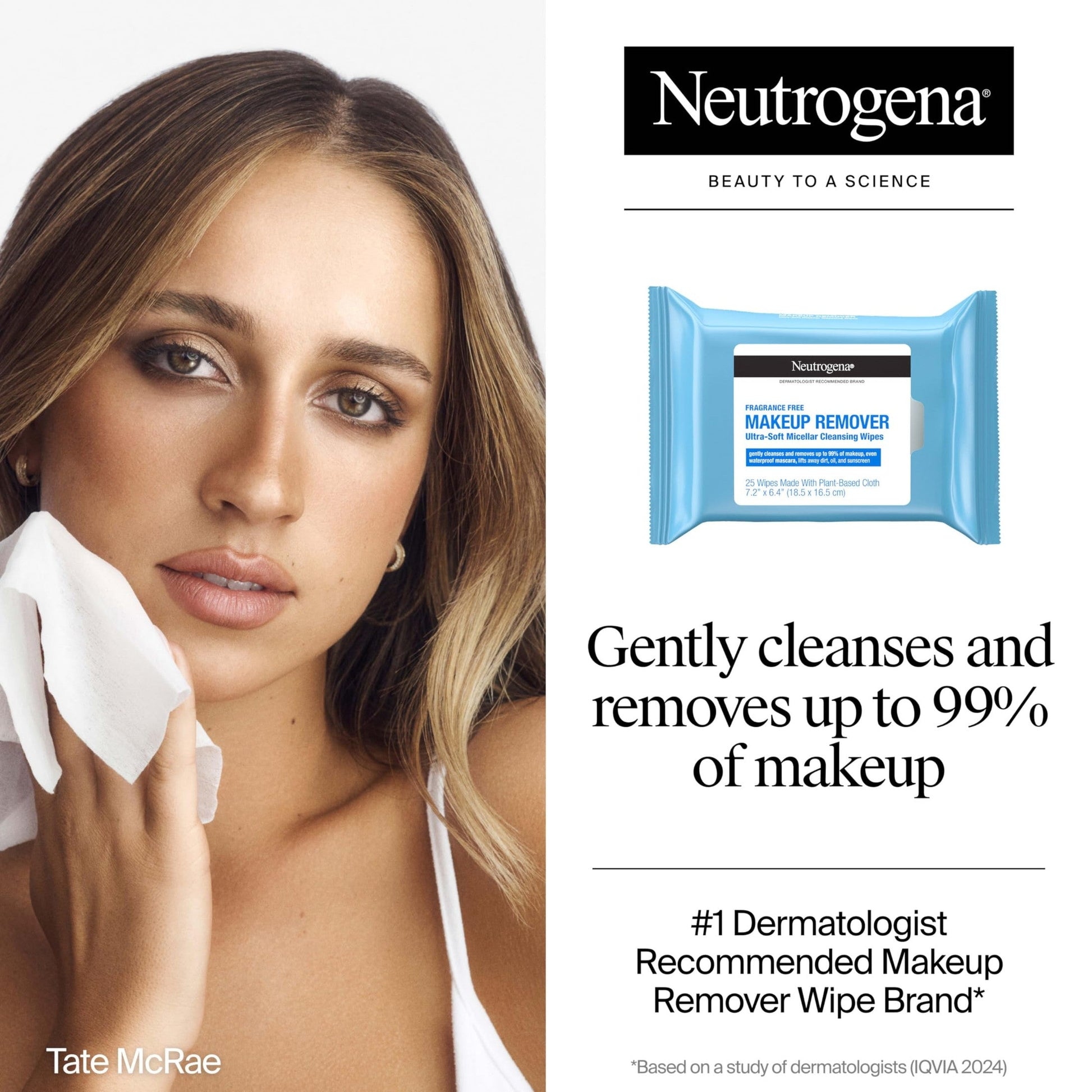 Neutrogena Fragrance-Free Makeup Remover Wipes, Daily Ultra-Soft Micellar Cleansing Wipes Gently Remove Oil & Waterproof Makeup, Hypoallergenic, Made with Plant-Based Cloth, 25 ct - Medaid International
