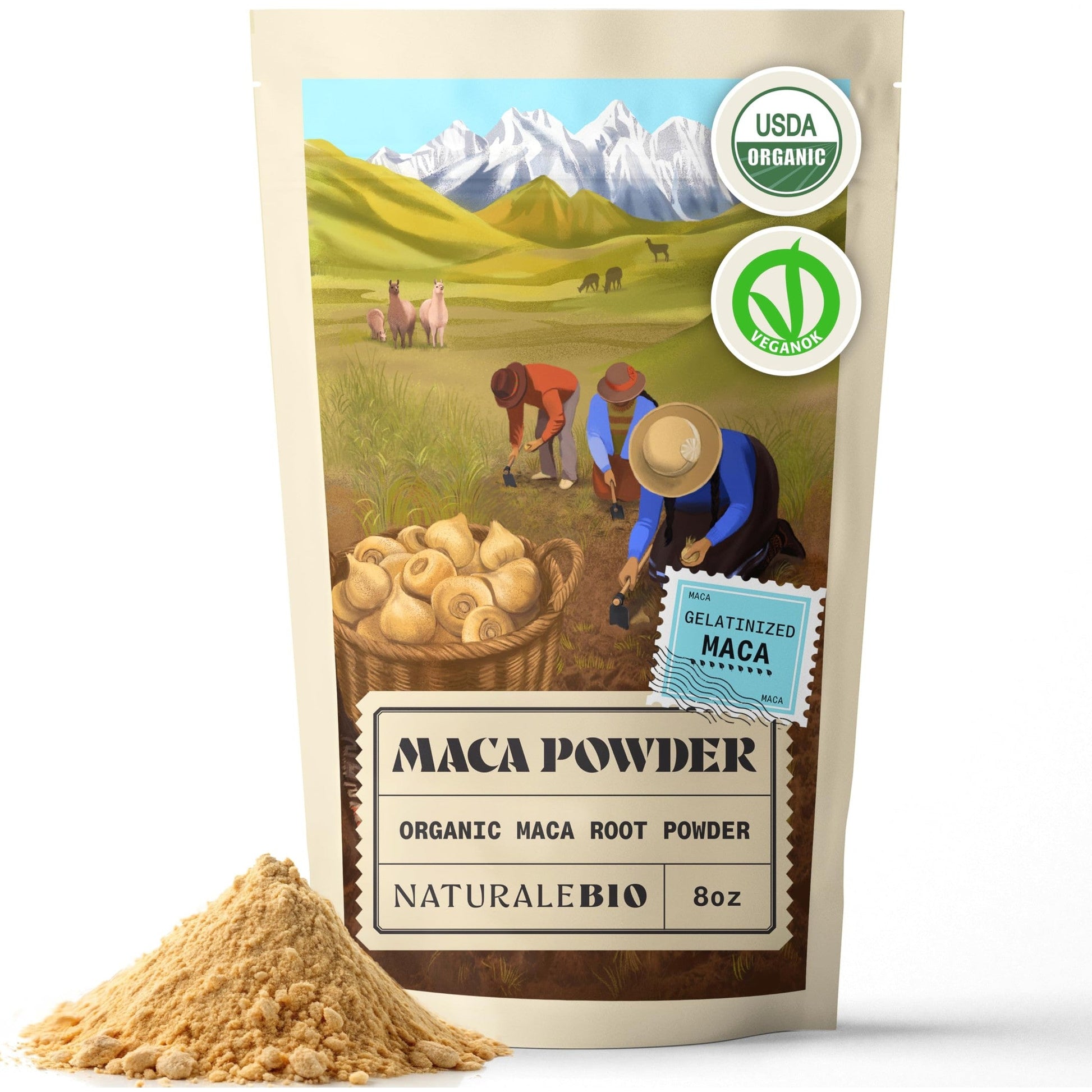 NaturaleBio Maca Powder Organic 8 oz. Peruvian, Natural and Pure, from Organic Maca Root. Vegetarian and Vegan Friendly - Gelatinized. Gelatinized for Enhanced Bioavailability. Ideal for Smoothie. - Medaid International