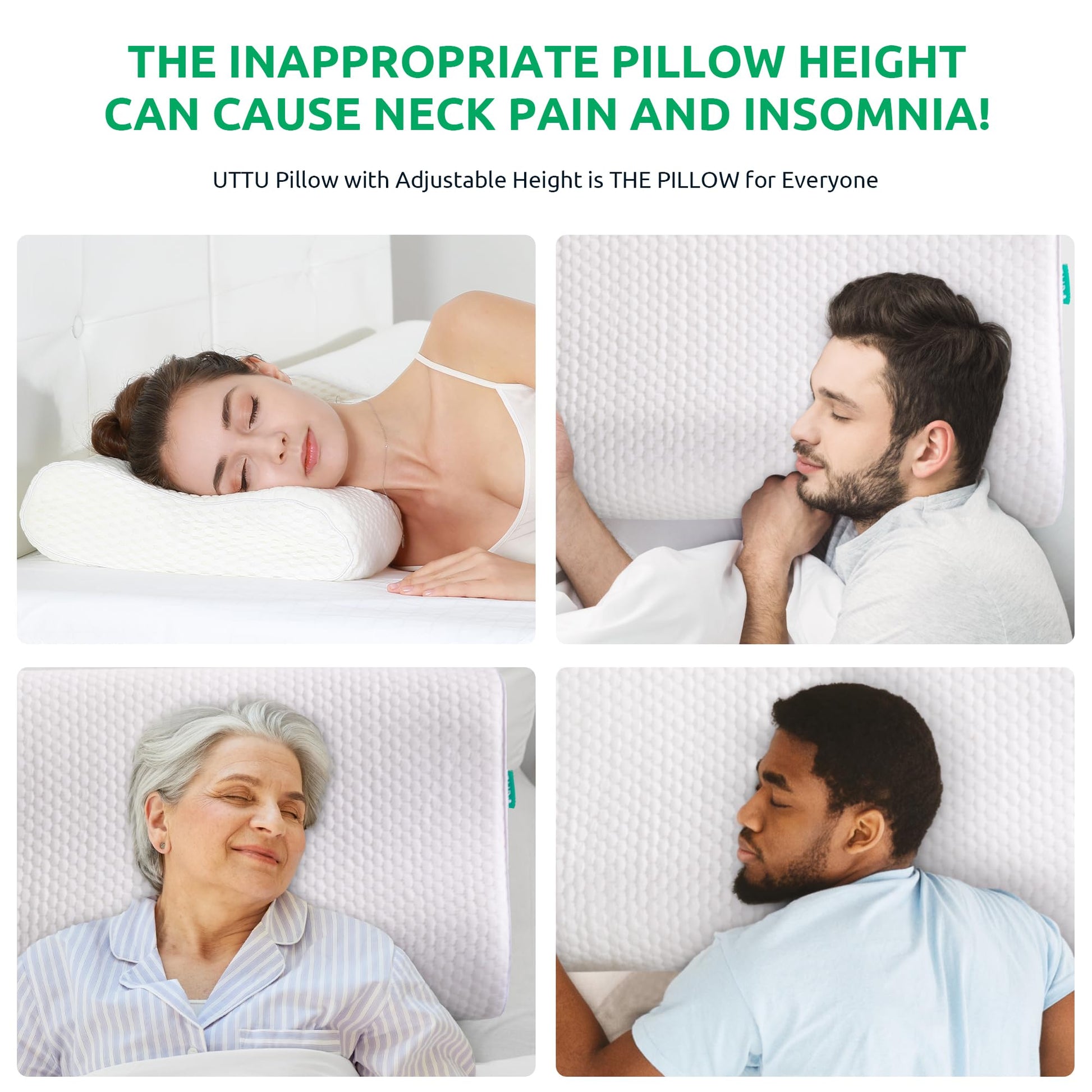 UTTU Cervical Pillow for Neck Strain Relief, Memory Foam Neck Pillow for Sleeping, Adjustable Orthopedic Sandwich Pillow, Contour Cooling for Side Back Stomach Sleeper, Travel(15.7"×11"×5.2"/4.5") - Medaid International