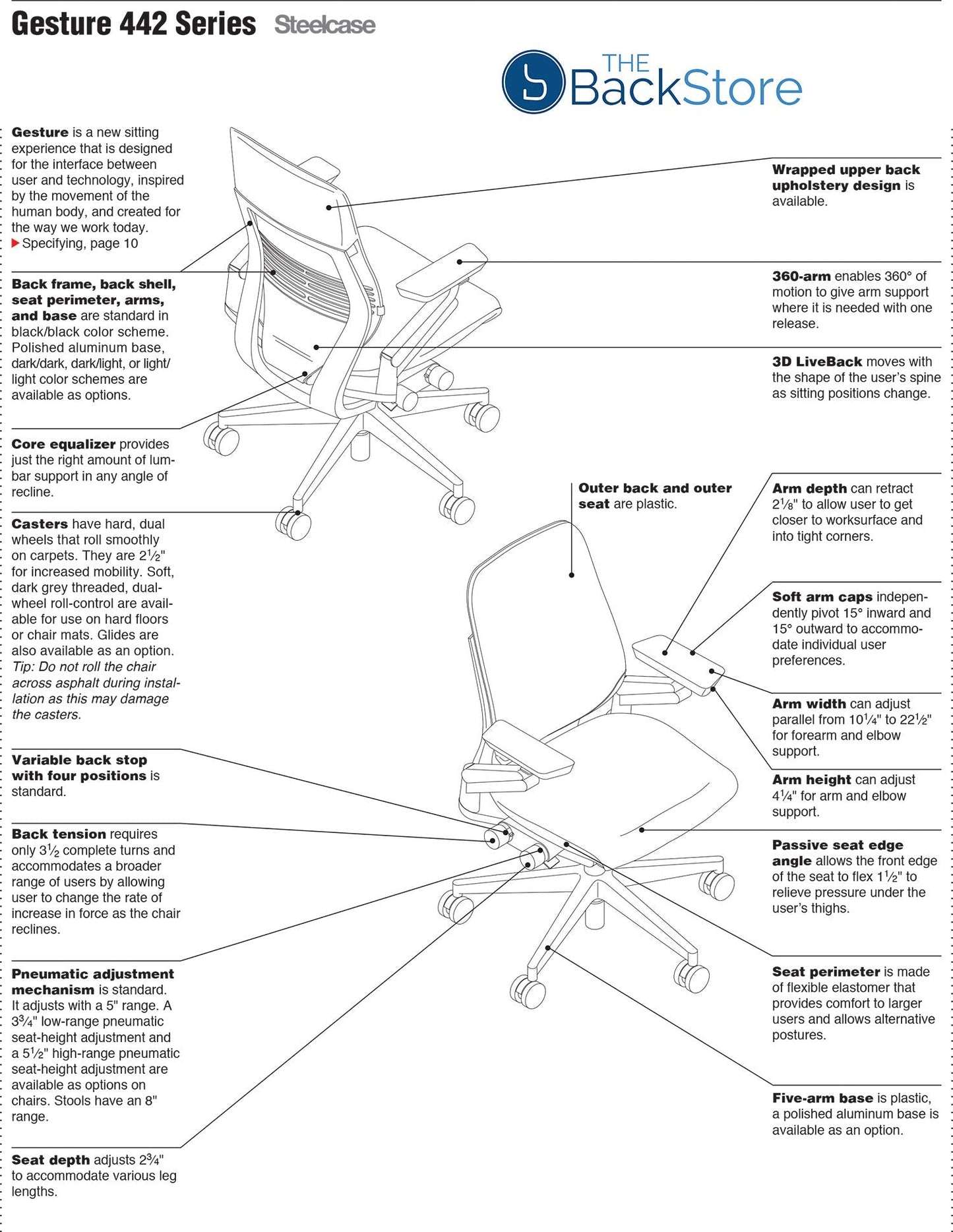 Steelcase Gesture Office Desk Chair with Headrest in Elmosoft Genuine Saddle L147 Leather Plus Lumbar Support High Black Frame wth Soft Hard Floor Casters - Medaid International