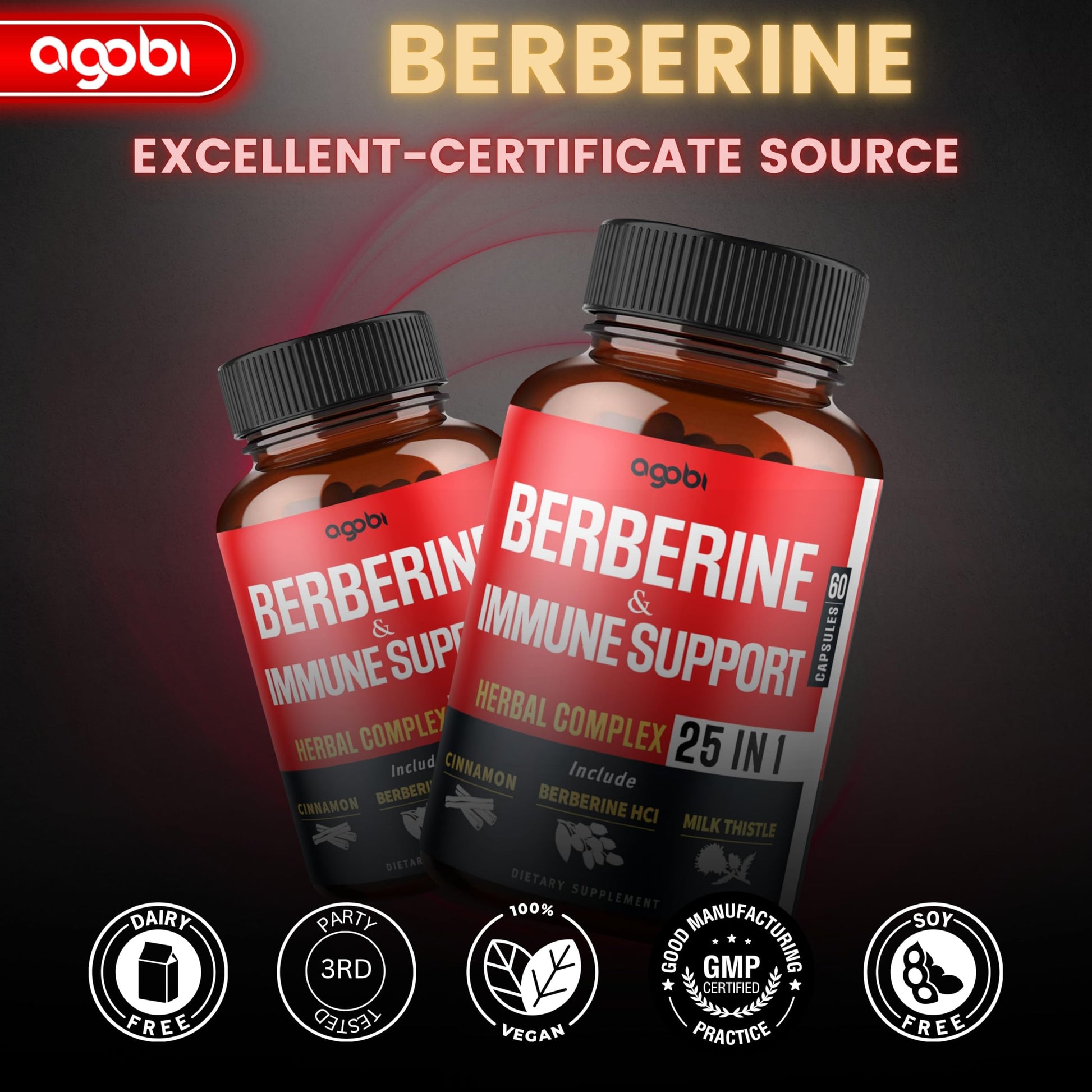 Premium Berberine Supplement with Ceylon, Ashwagandha, Turmeric, Milk Thistle, Elderberry & Black Pepper - Supports Immune System, Cardiovascular & Gastrointestinal - 60 Capsules - Medaid International