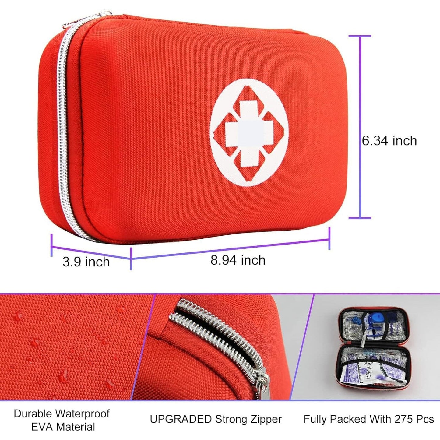 Car First Aid Kits 275Pcs Survival Gear Home Travel Size Small Emergency Kit Tactical Hiking EVA Camping Essentials Backpack Sports Office Boat Urgent Accident