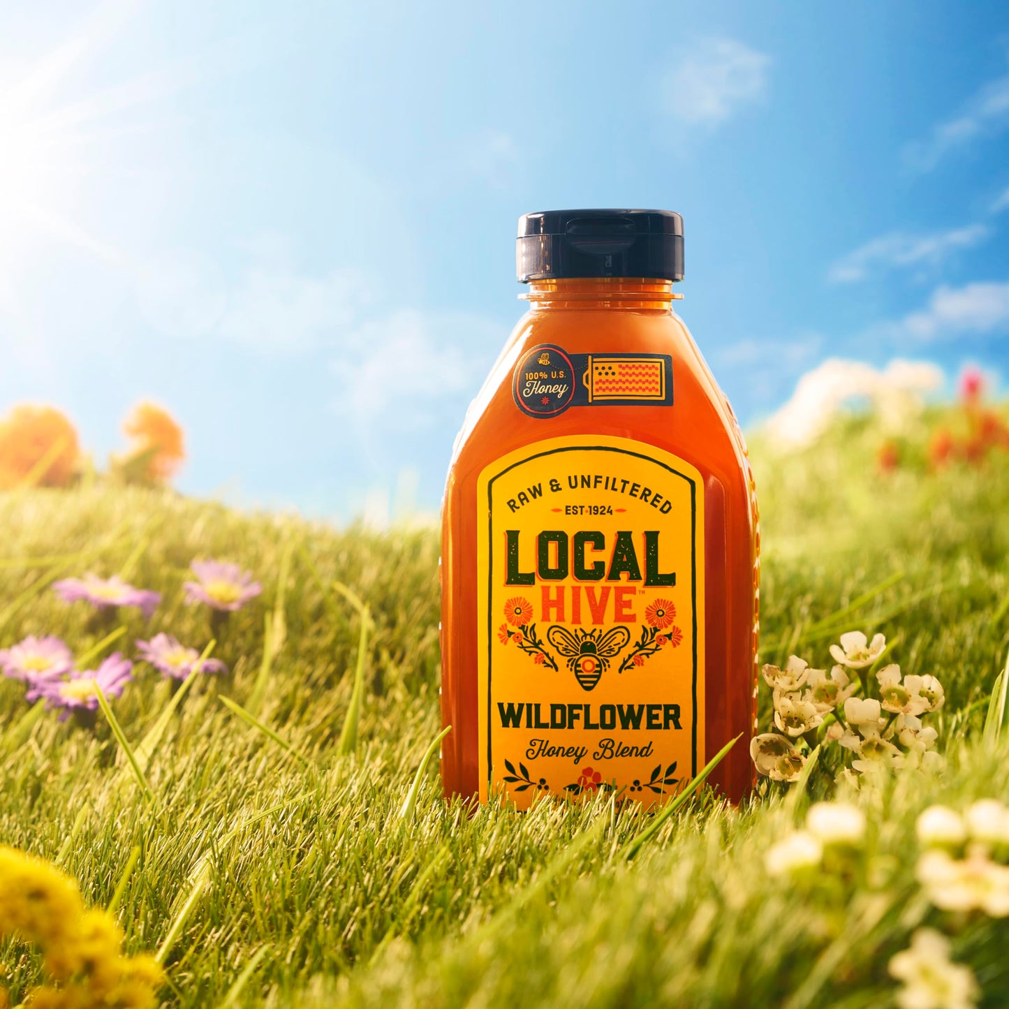 Local Hive Wildflower Raw Unfiltered Honey – 16oz, 100% Pure US Honey, Sourced from American Bees and Beekeepers - Natural Sweetener, Ideal for Tea, Baking, and Cooking - Medaid International