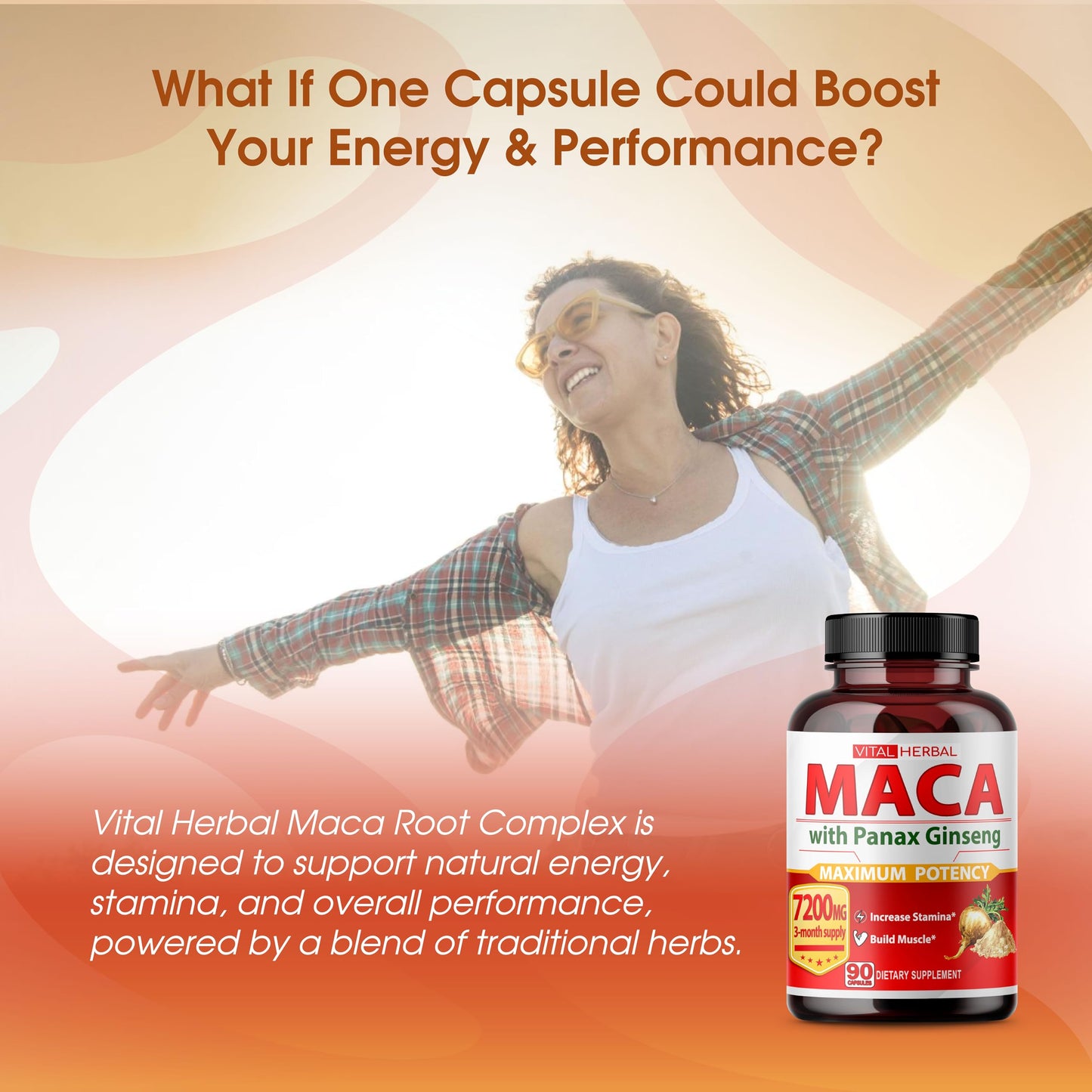 Vital Herbal Maca Root Complex with Ashwagandha, Tongkat Ali, Tribulus, Horny Goat Weed & Panax Ginseng – Herbal Support for Energy & Performance – 90-Day Supply - Medaid International