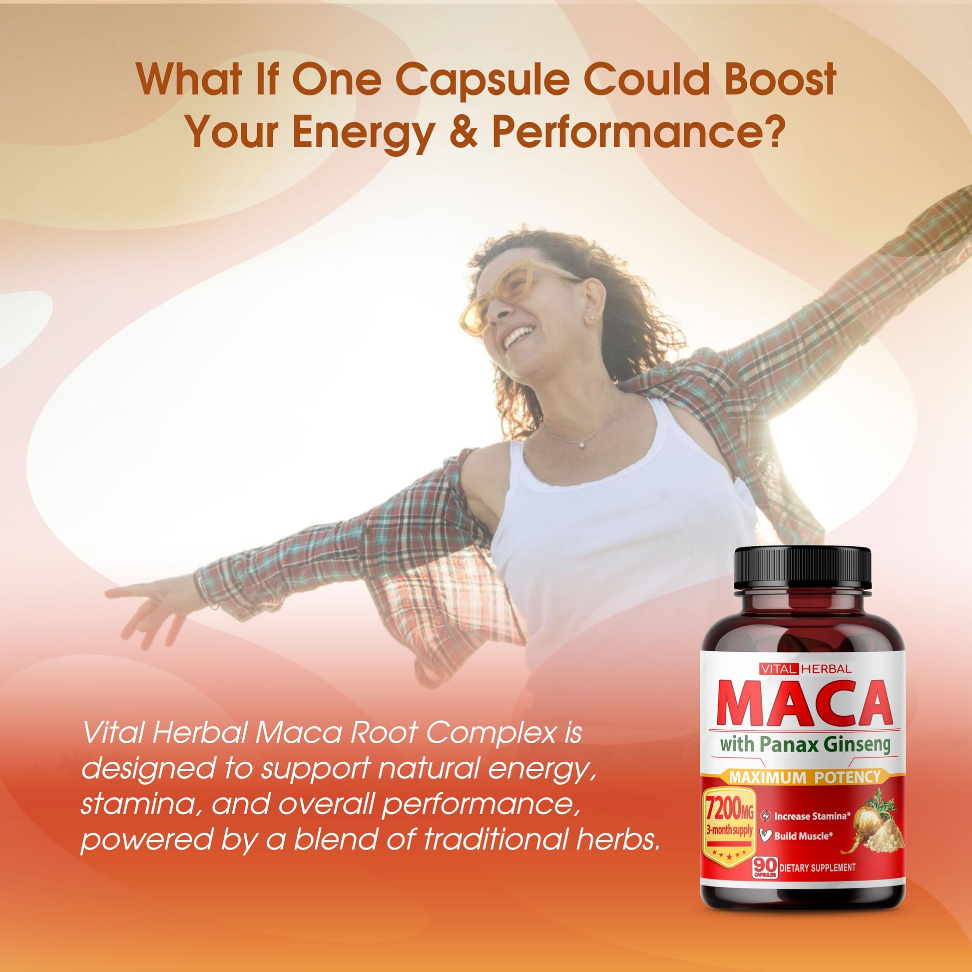 Vital Herbal Maca Root Complex with Ashwagandha, Tongkat Ali, Tribulus, Horny Goat Weed & Panax Ginseng – Herbal Support for Energy & Performance – 90-Day Supply - Medaid International