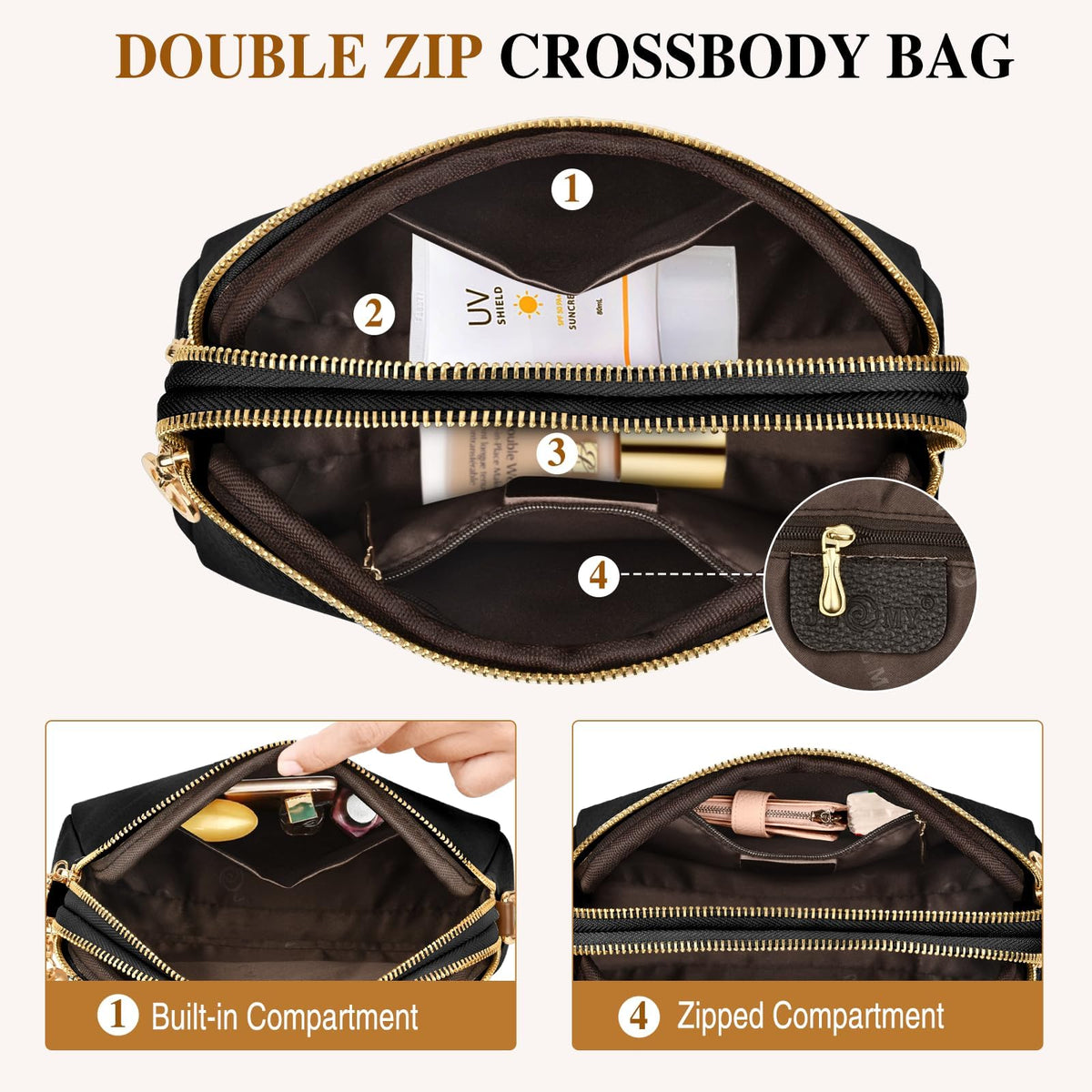 Crossbody Bag for Women, Leather Handbag & Shoulder Bag with Adjustable Wide Strap