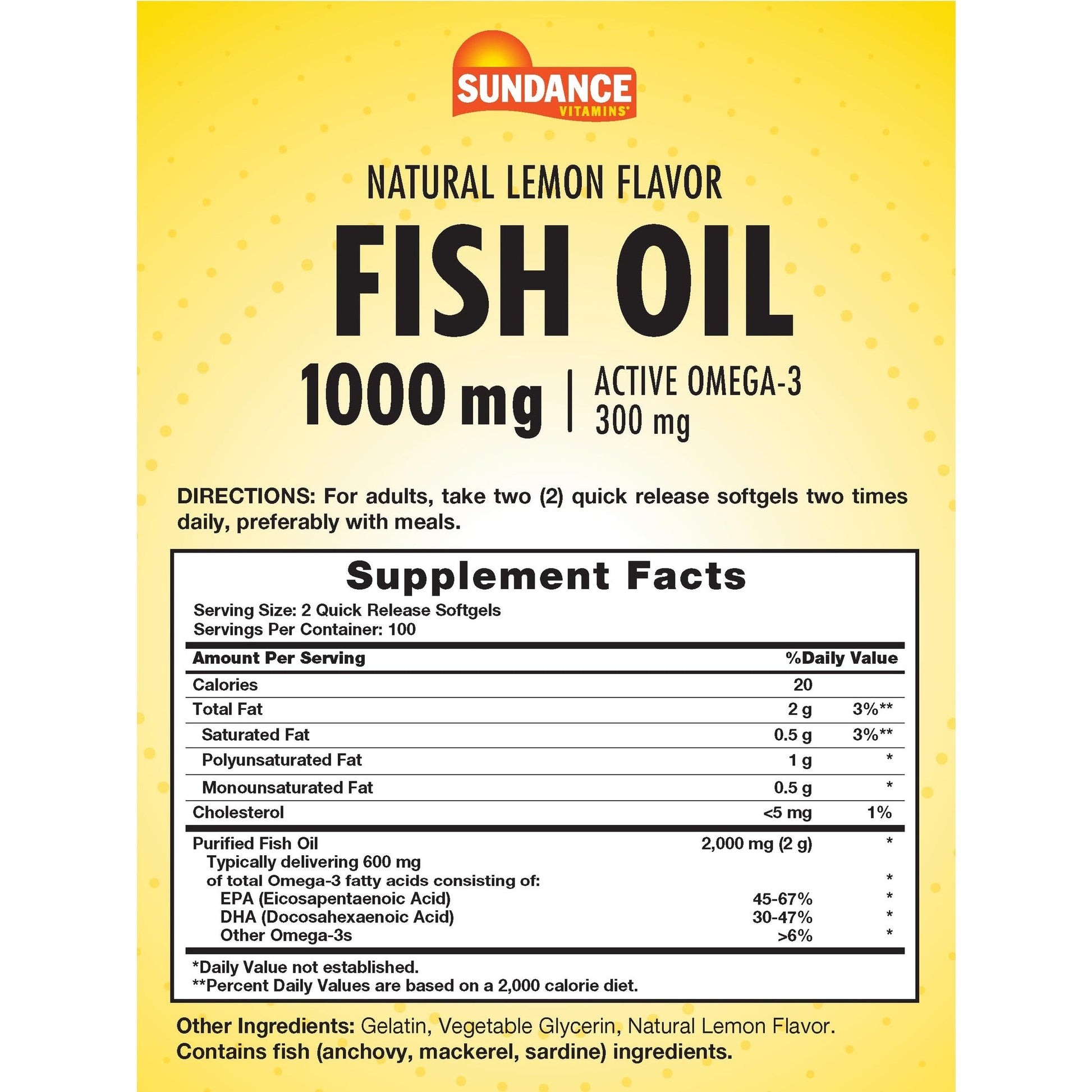 Sundance Fish Oil Softgels 1000mg with Active Omega-3 | 200 Softgels | Natural Lemon Flavor | Non-GMO and Gluten Free Supplement - Medaid International