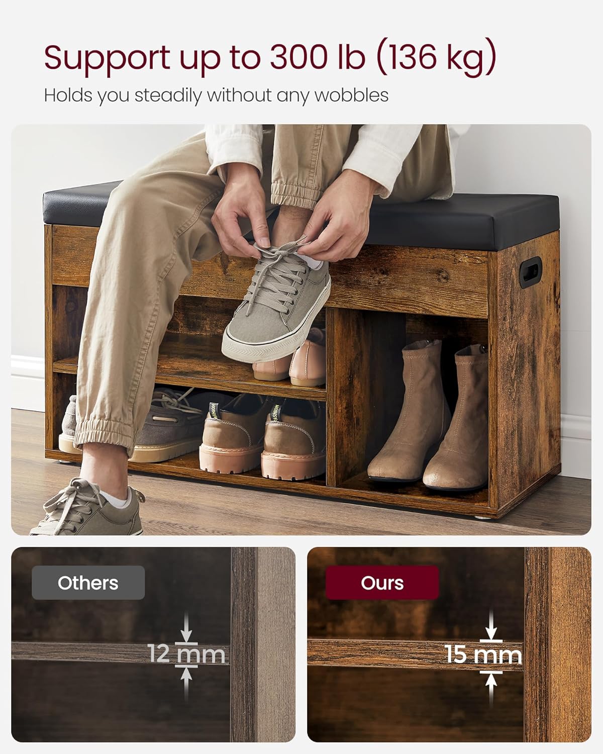 VASAGLE Shoe Bench with Cushion LHS30BX