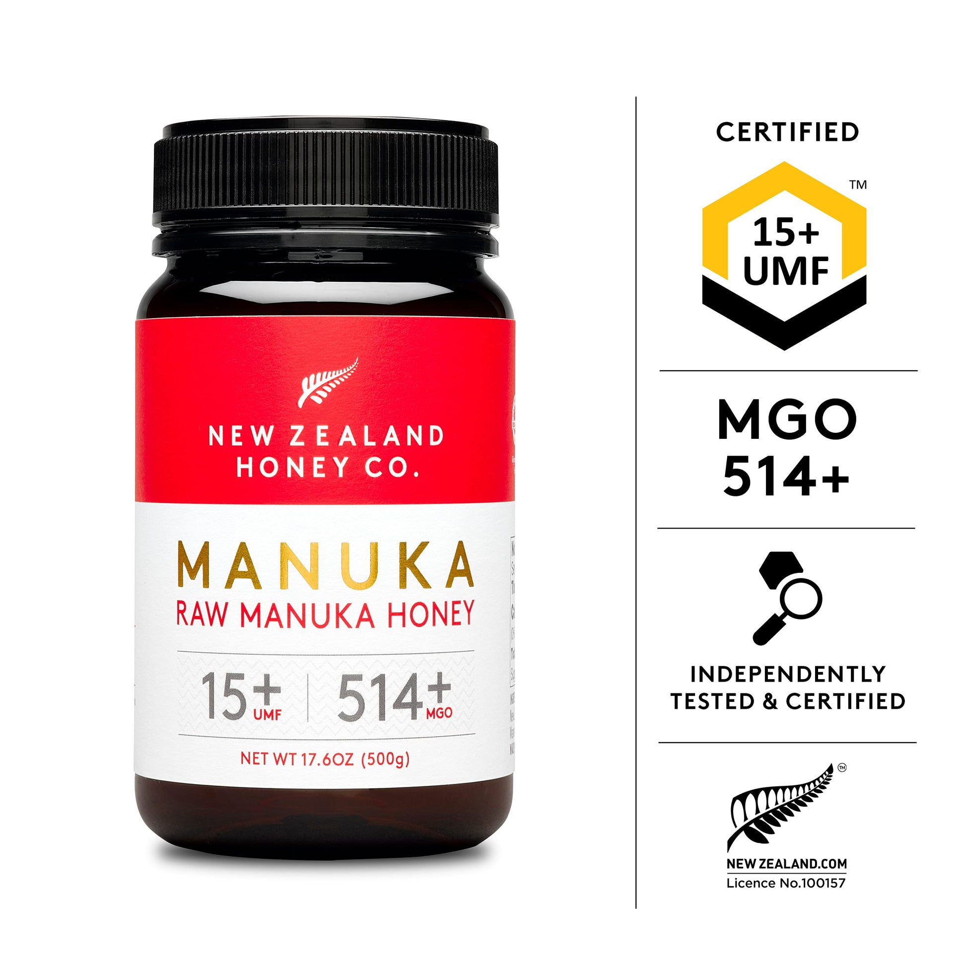 New Zealand Honey Co. Raw Manuka Honey UMF 15+ | MGO 514+, UMF Certified / 17.6oz - Medaid International
