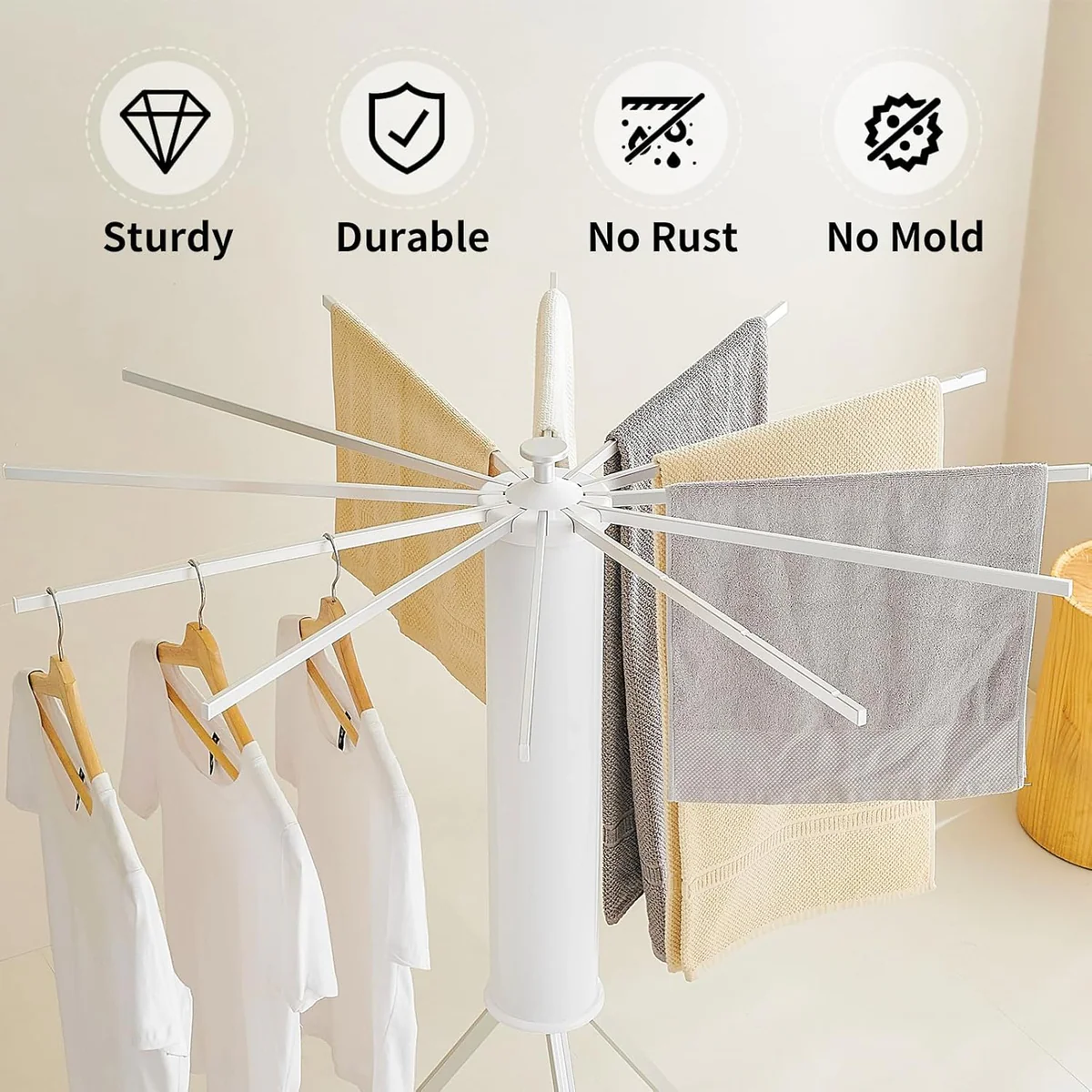 Folding Tripod Clothes Airer – Compact Drying Rack with 16 Rotating Arms, Aluminum, Indoor/Outdoor Use - Medaid International