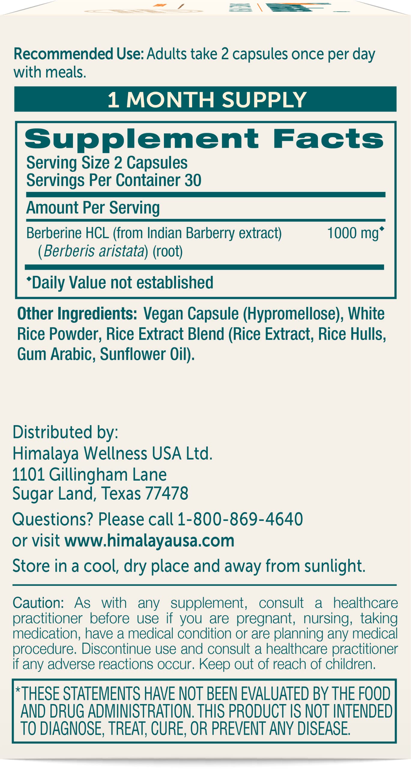 Himalaya Berberine - Herbal Supplement for Supporting Normal Metabolism, Immune, and Digestive Health - Vegan, Gluten Free, 500 mg, 60 Vegetarian Capsules - Medaid International