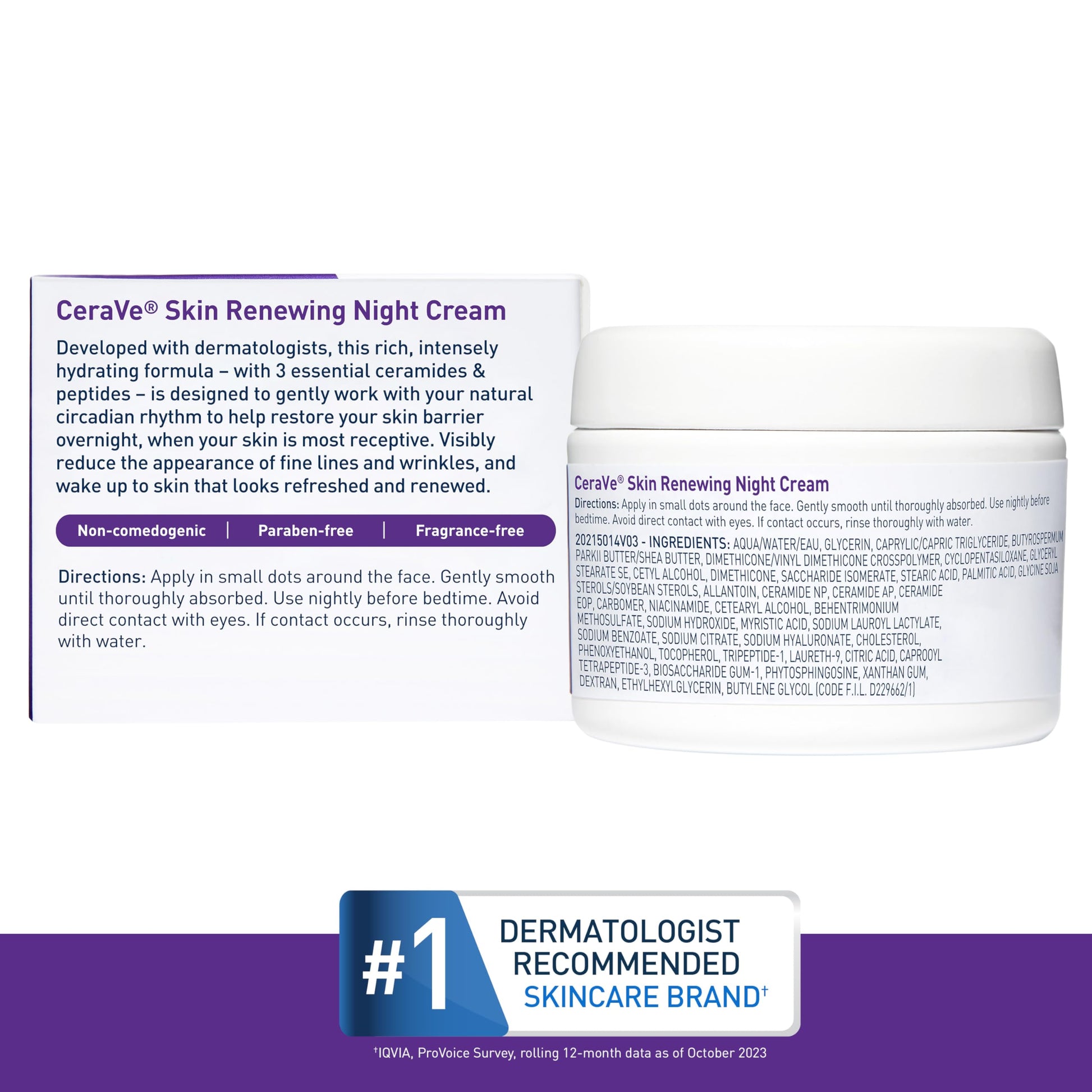 CeraVe Skin Renewing Night Cream, Niacinamide, Peptide Complex, and Hyaluronic Acid Moisturizer for Face, 1.7 Ounce, Packaging may Vary - Medaid International