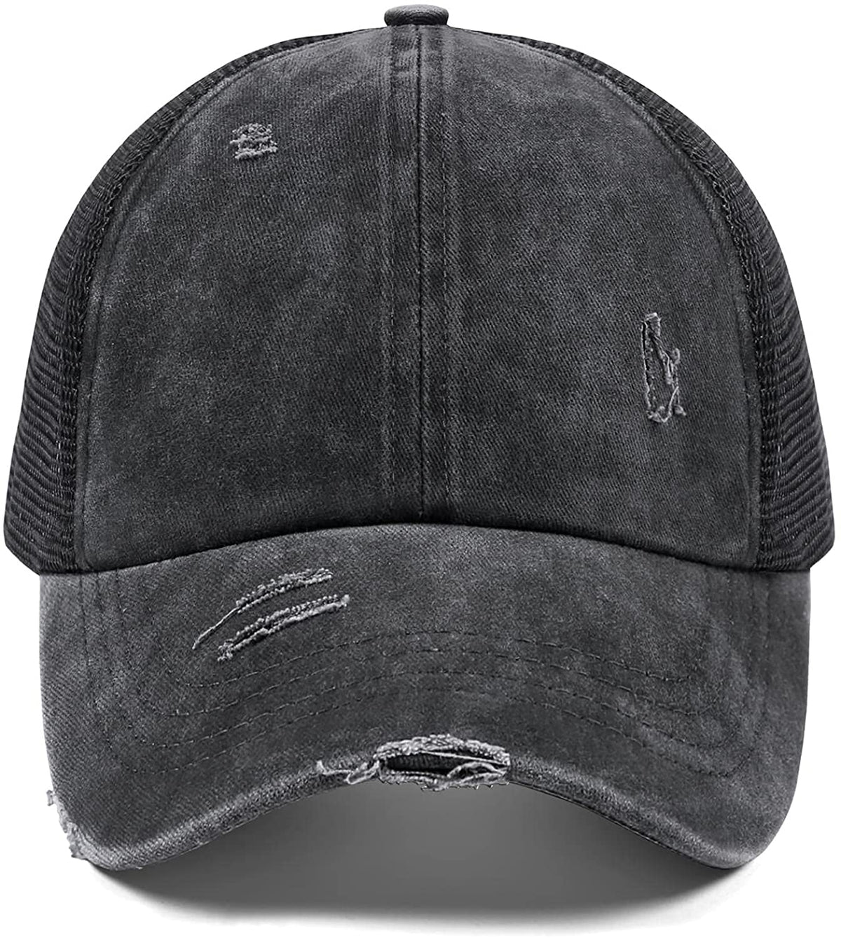 KASTWAVE Lady Trucker Hat, Cross Ponytail Hat, High Ponytail Hat, Women's Baseball Cap, Beanie(Black)