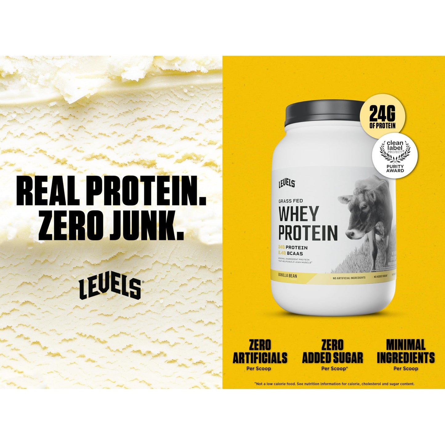 Levels Grass Fed Whey Protein Powder, No Artificials, 24G of Protein, Vanilla Bean, 2LB - Medaid International