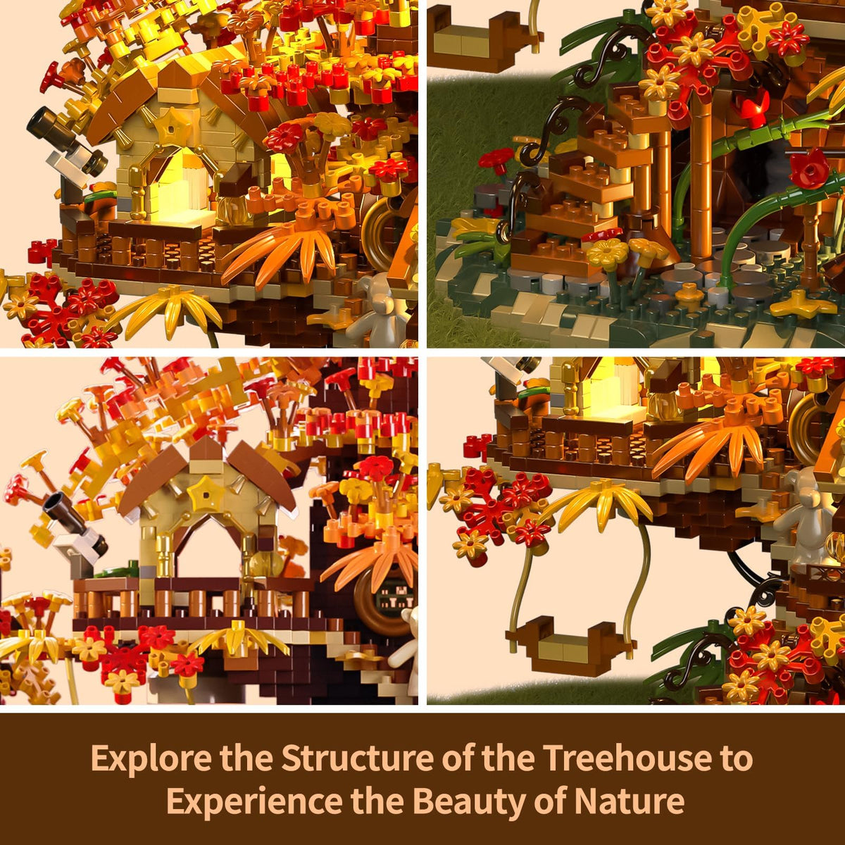 KASTWAVE Treehouse Building Blocks Set with LED Lights, Akino Forest Style Building Toy Kit, Miniature Tree House Model Decor, Ideal Birthday for Age8+ Kids Adults (2725PCS Micro Bricks)