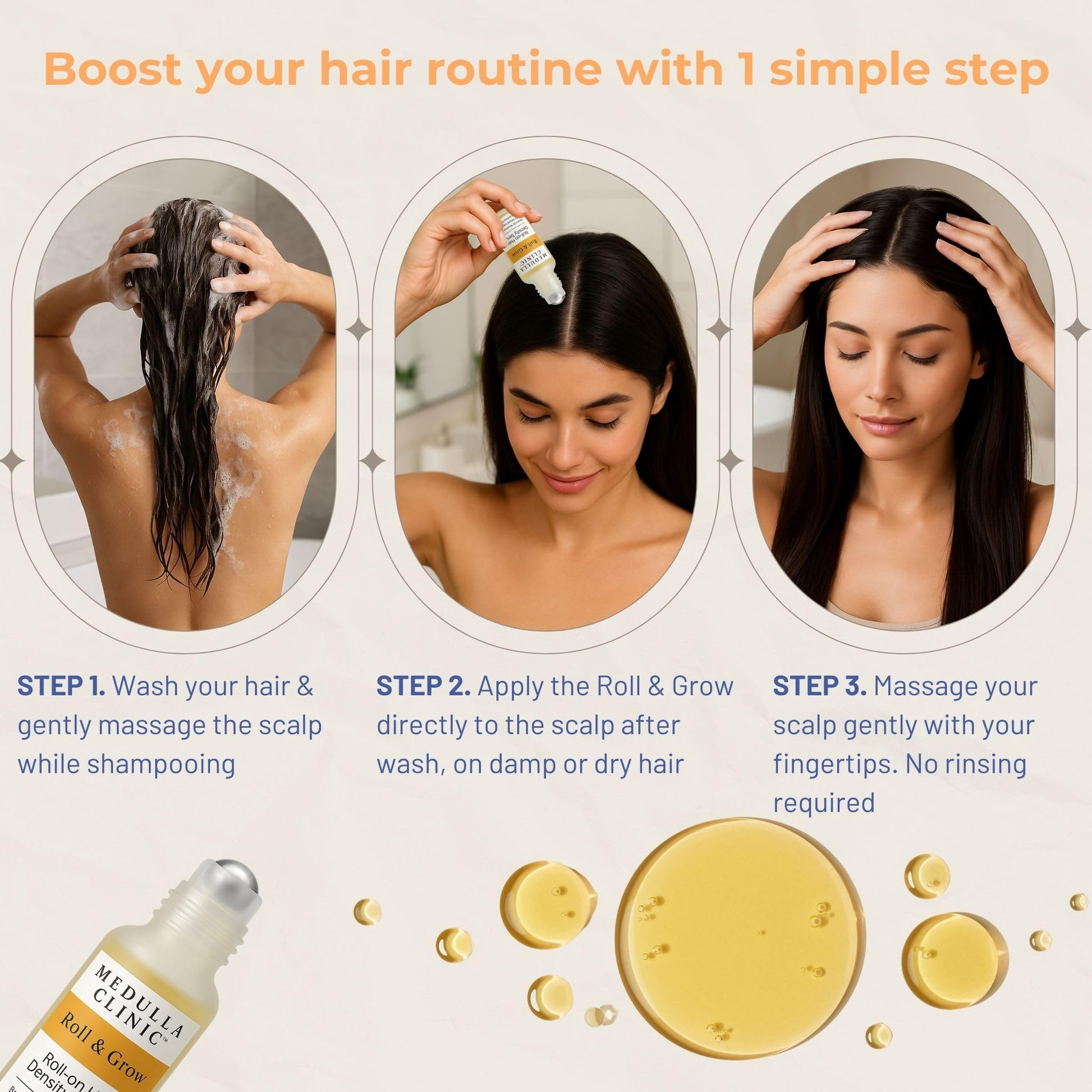 Medulla Clinic Roll & Grow Roll-on Hair Growth Serum with Batana, Rosemary & Biotin - Natural Scalp Treatment for Men & Women - Non-Greasy Easy Application - 1 fl oz | 30 ml - Medaid International