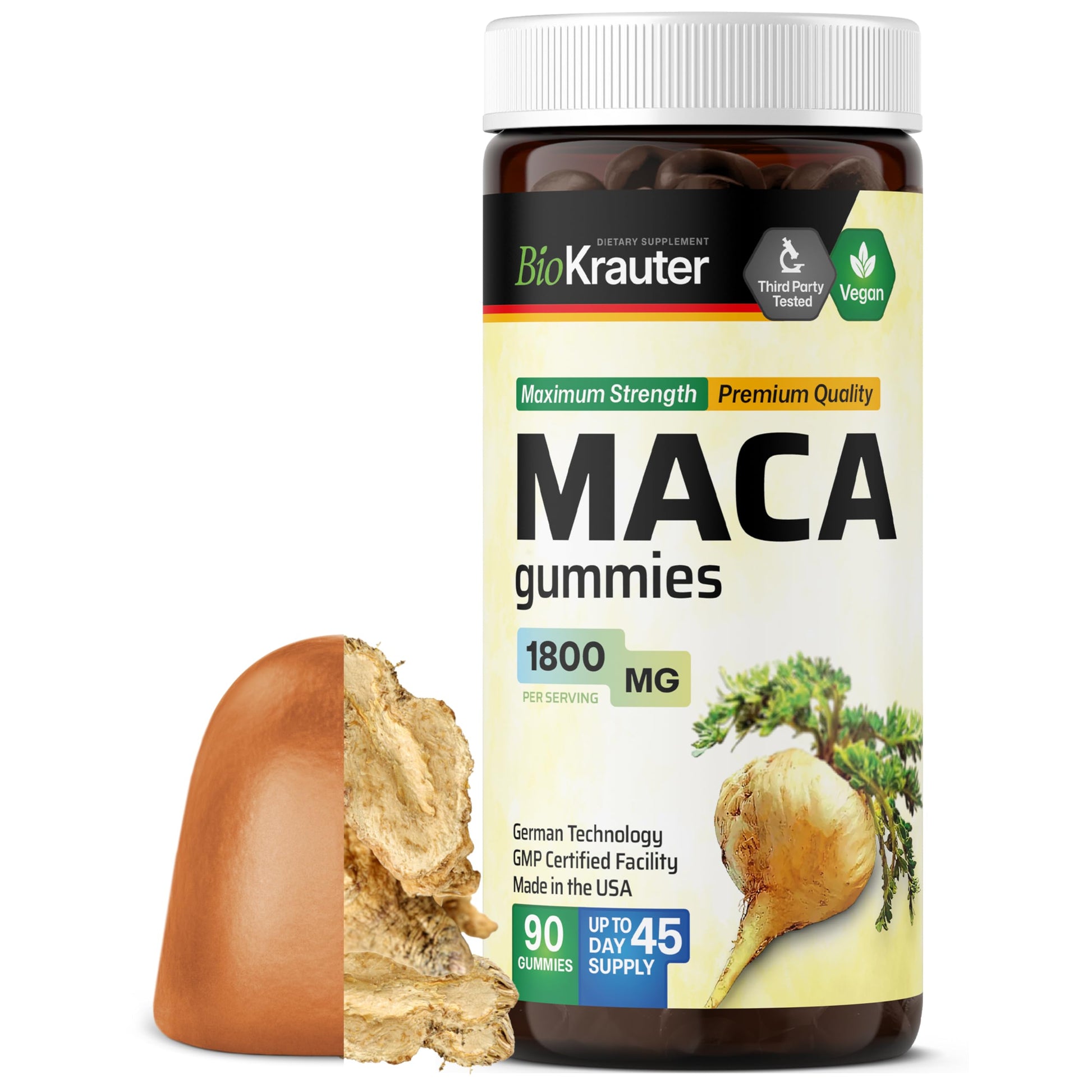 Maca Root Gummies - 1800 mg Strength - 90 Vegan Chews - Natural Support for Women & Men - Peruvian Maca Root Supplement - Banana Flavour Chews - Medaid International