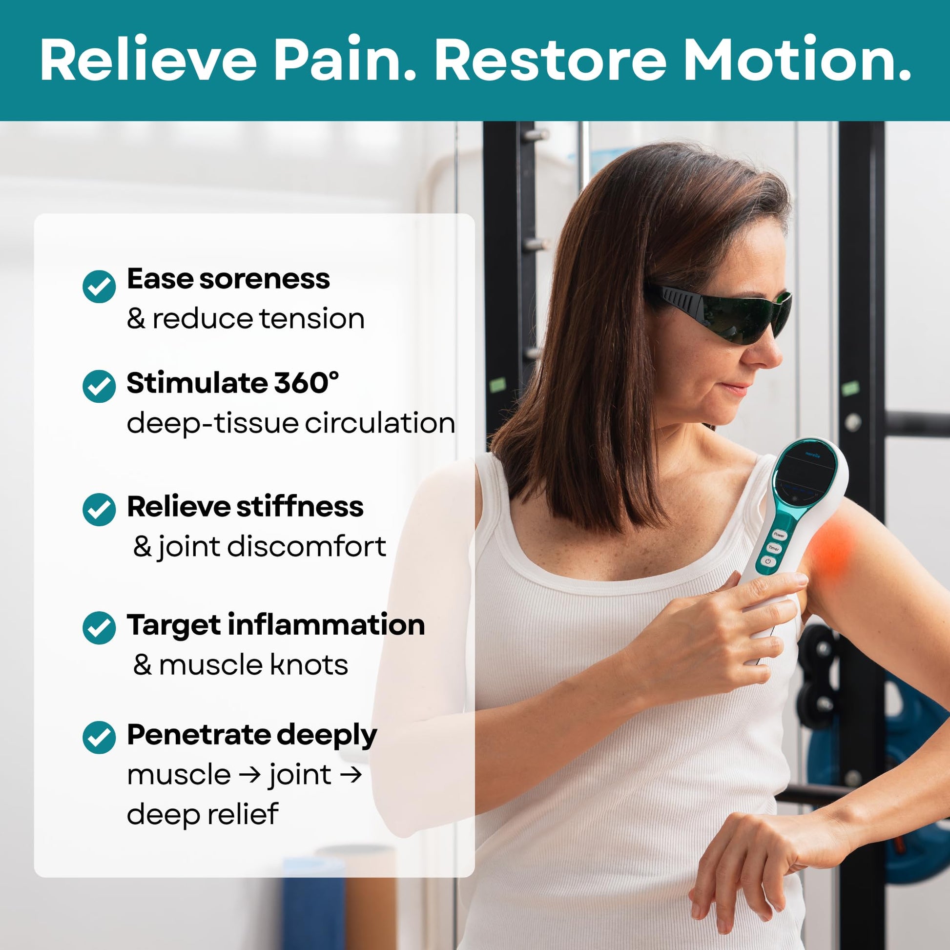 Norelie RedRevive Cold Laser Therapy Device - Portable Infrared and Red Light Therapy Wand for Relief of Joints, Muscle and Body Pain, Dual Wavelength Technology with 4 Intensity Levels - Medaid International