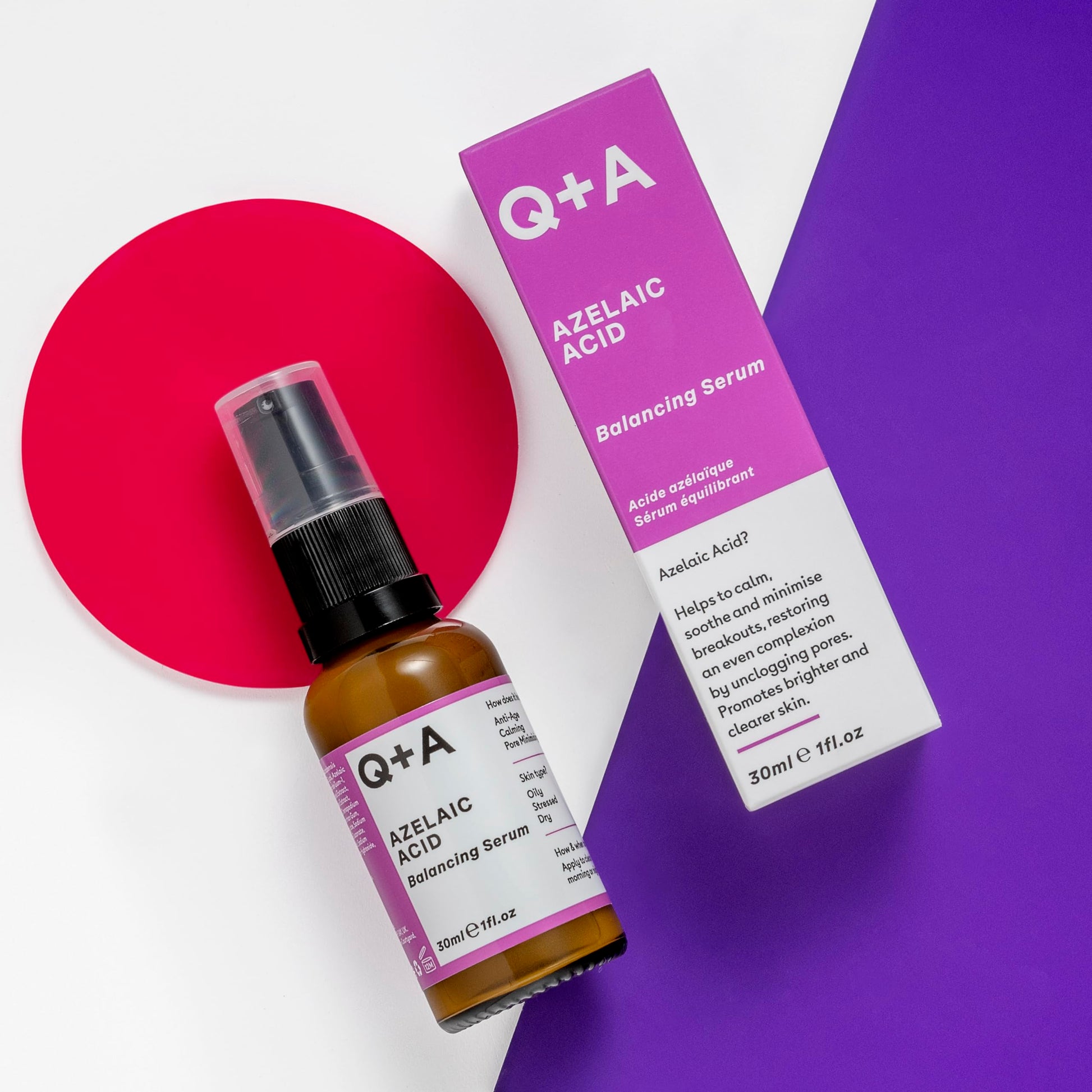 Q+A Azelaic Acid Balancing Serum (30ml), Natural Face Serum with Zinc PCA and Antioxidant Super Grains, Fragrance Free Skincare, Calms Blemishes and Smoothes Skin - Medaid International