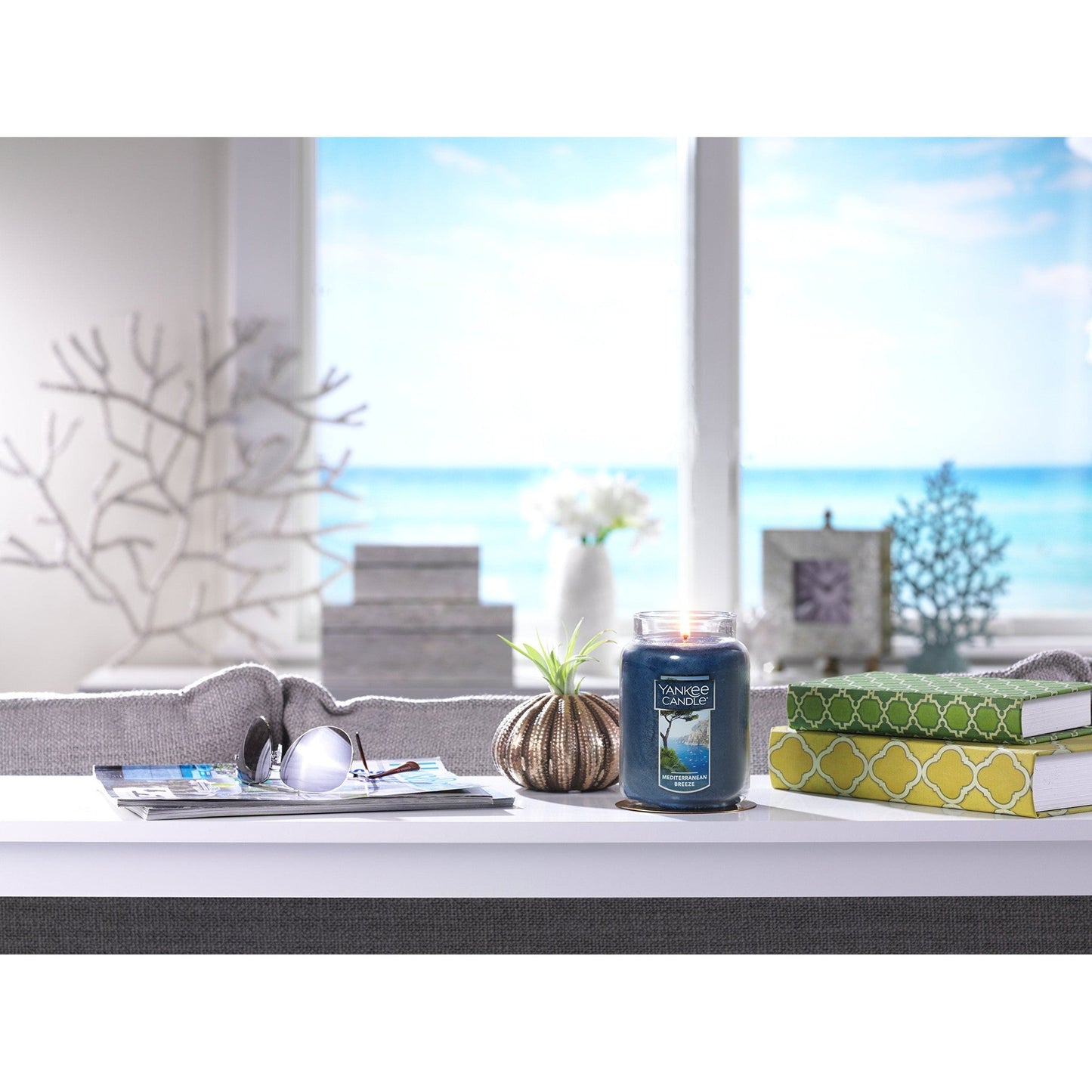 Yankee Candle Mediterranean Breeze Scented Classic 22oz Large Jar Single Wick Candle Over 110 Hours of Burn Time Paraffin-Grade Wax - Medaid International