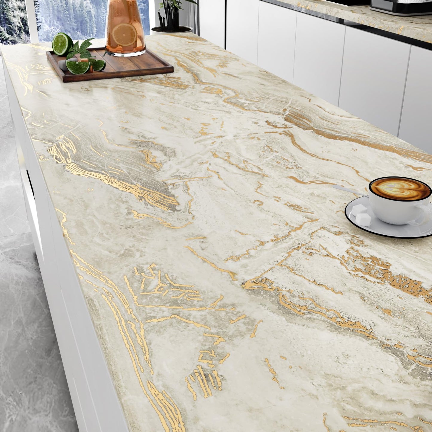 WESTICK Matte Beige/Gold Marble Conatct Paper for Countertops Waterproof Granite Contact Paper Self Adhesive Removable Golden Marble Peel and Stick Wallpaper for Tables Counter Cabinets 15.8" x 80" - Medaid International