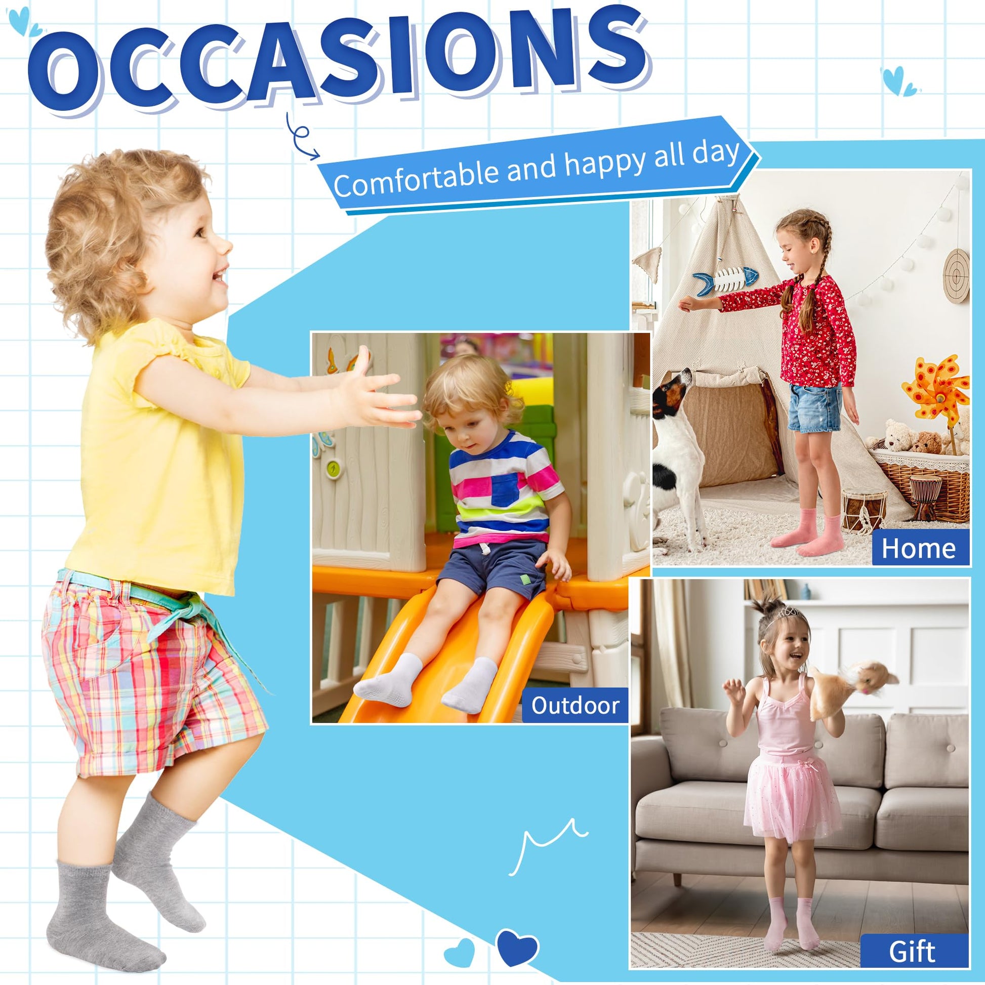 Tphon Toddler Socks, Baby Non Slip Socks for Boys Girls 12 Pairs Kids Infants Children Sock 1-3 Years - Medaid International