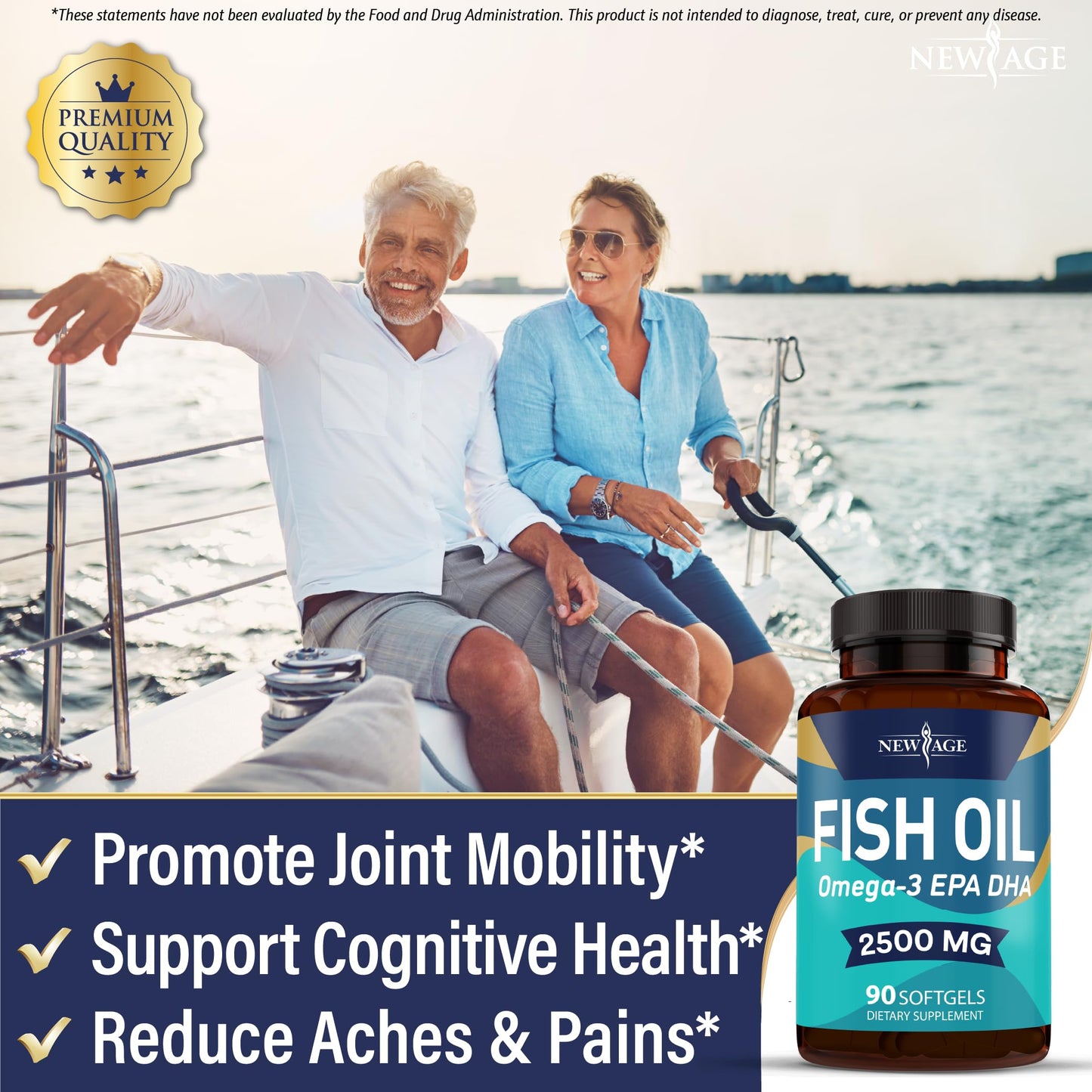 NEW AGE Omega 3 Fish Oil 2500mg Supplement Non GMO - EPA, DHA Fatty Acids Gluten Free (180 Softgels (Pack of 2)) - Medaid International
