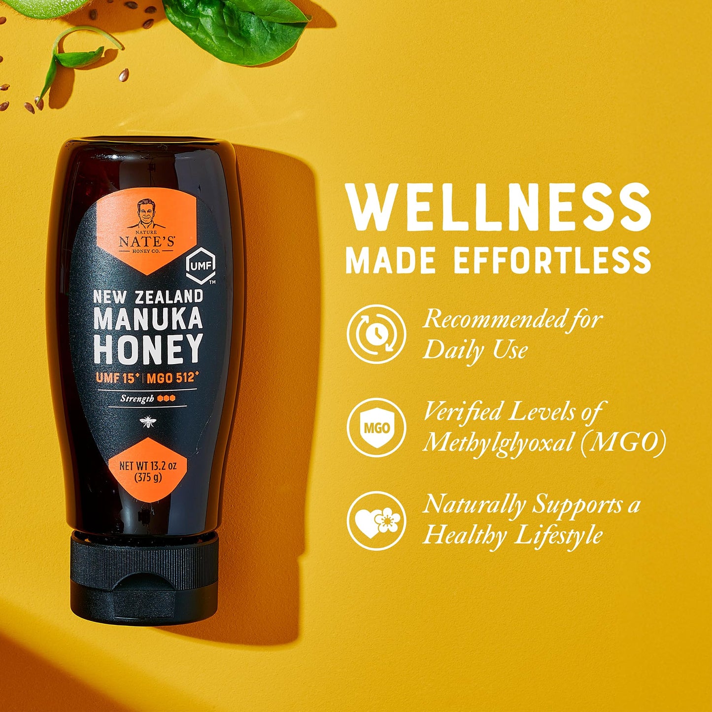 Nate's Raw Manuka Honey New Zealand MGO 512+ | UMF Certified 15+ | 13.2 oz Squeeze Bottle - Medaid International