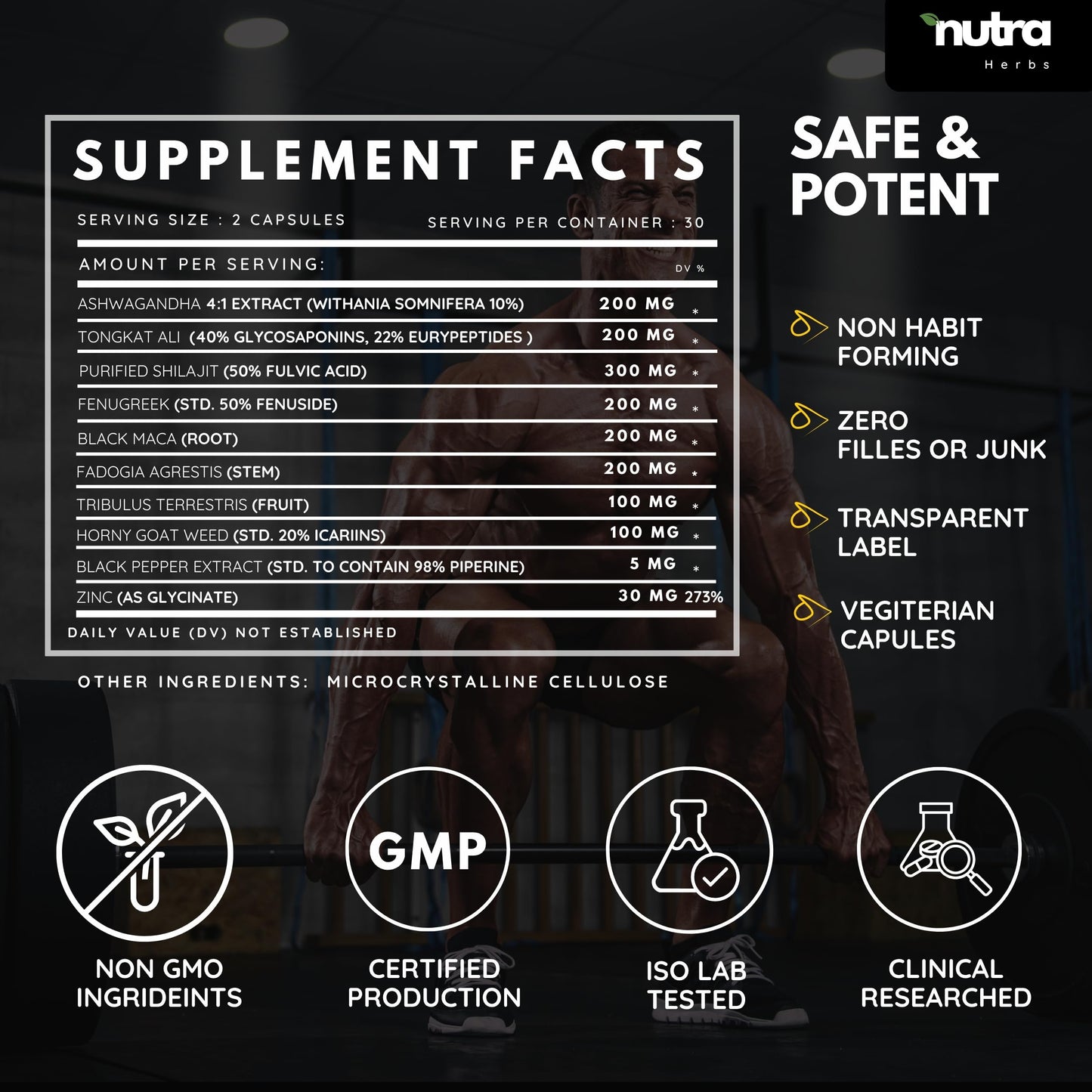 NutraHerds - Men’s Vitality & Testosterone Support | Tongkat Ali + Fadogia Agrestis + Ashwagandha + Shilajit & More | Energy • Stamina • Focus | 2 Capsule Daily | Vegan • Non-GMO • 3rd-Party Tested - Medaid International