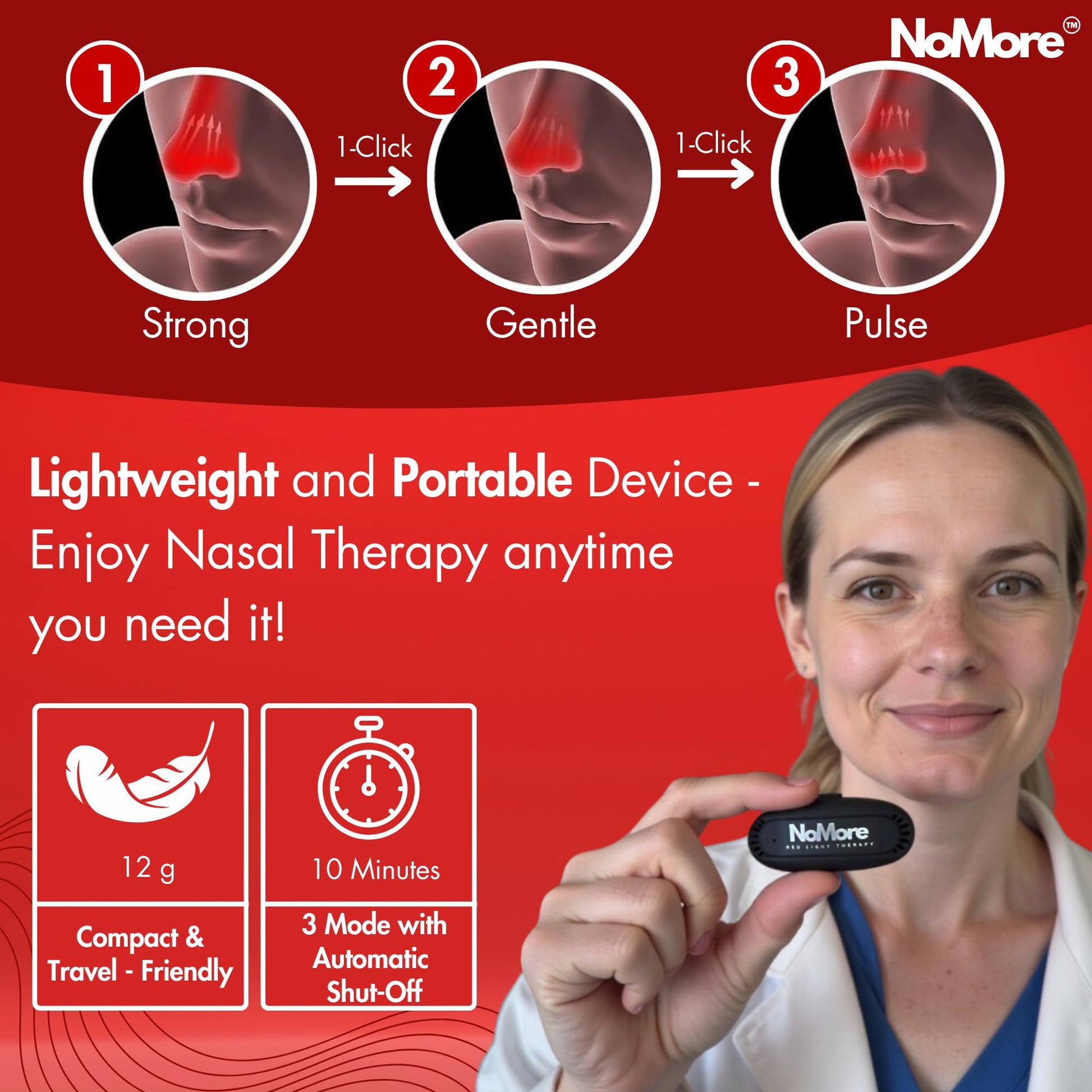 Original NoMore Red Light Therapy for Nose – LED Nasal Device for Dry Nose & Sinus Comfort, No More Colds, USB-Rechargeable Light Therapy - Medaid International