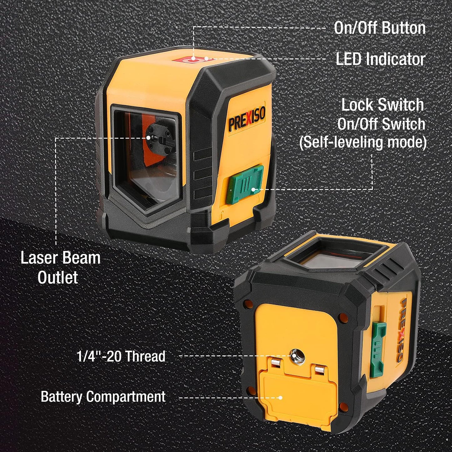 PREXISO Laser Level with Tripod, 65Ft Self Leveling Cross Line Laser Level, Green Line leveler Tool for Hanging Pictures, Home Renovation with LED Indicator & 2 AA Batteries (31-1/2 inch Tripod) - Medaid International