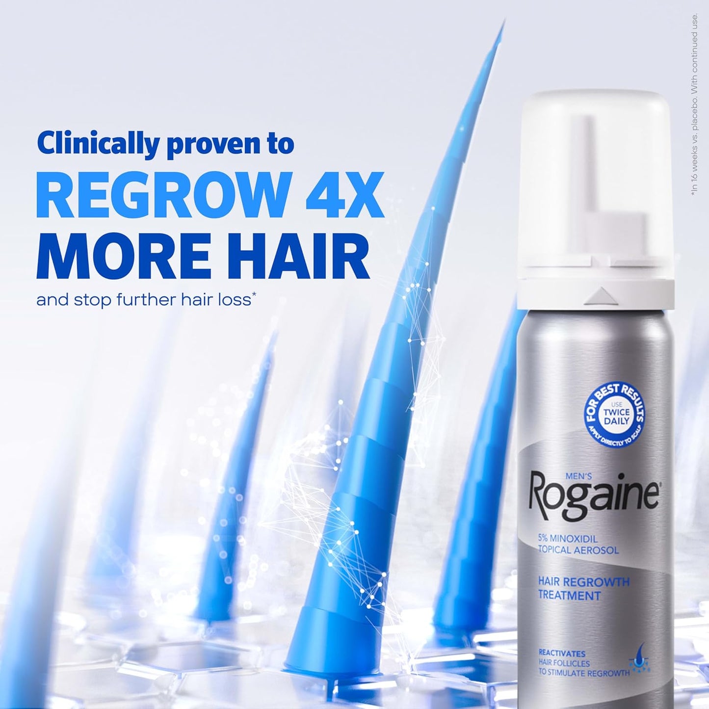 Men’s Rogaine 5% Minoxidil for Men Foam, Clinically Proven Regrowth for Thinning Hair, Topical Hair Loss Treatment, Unscented Topical Aerosol, Results in 8–16 Weeks, 3-Month Supply, 3 x 2.11 oz - Medaid International
