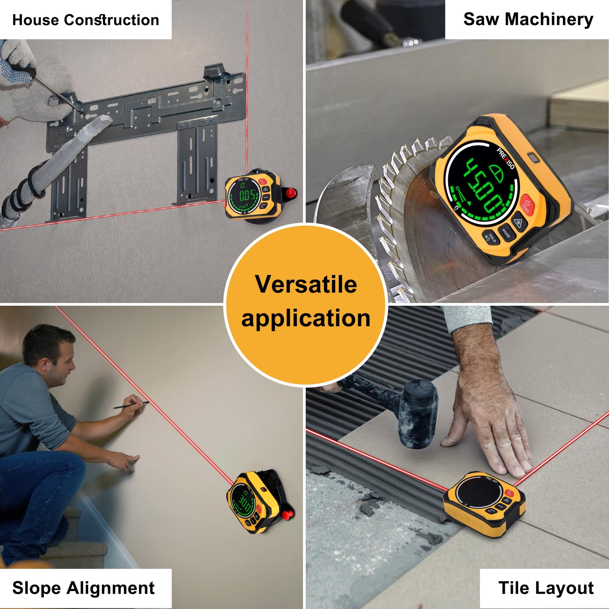 PREXISO 3-in-1 Multi Surface Laser Level with Digital Angle Gauge Magnetic, Rechargeable Digital Level with Wall Mount Base, 0-90° & 0-180°, Angle Finder Cross Line for Woodwork, Saw, Hanging Frames - Medaid International