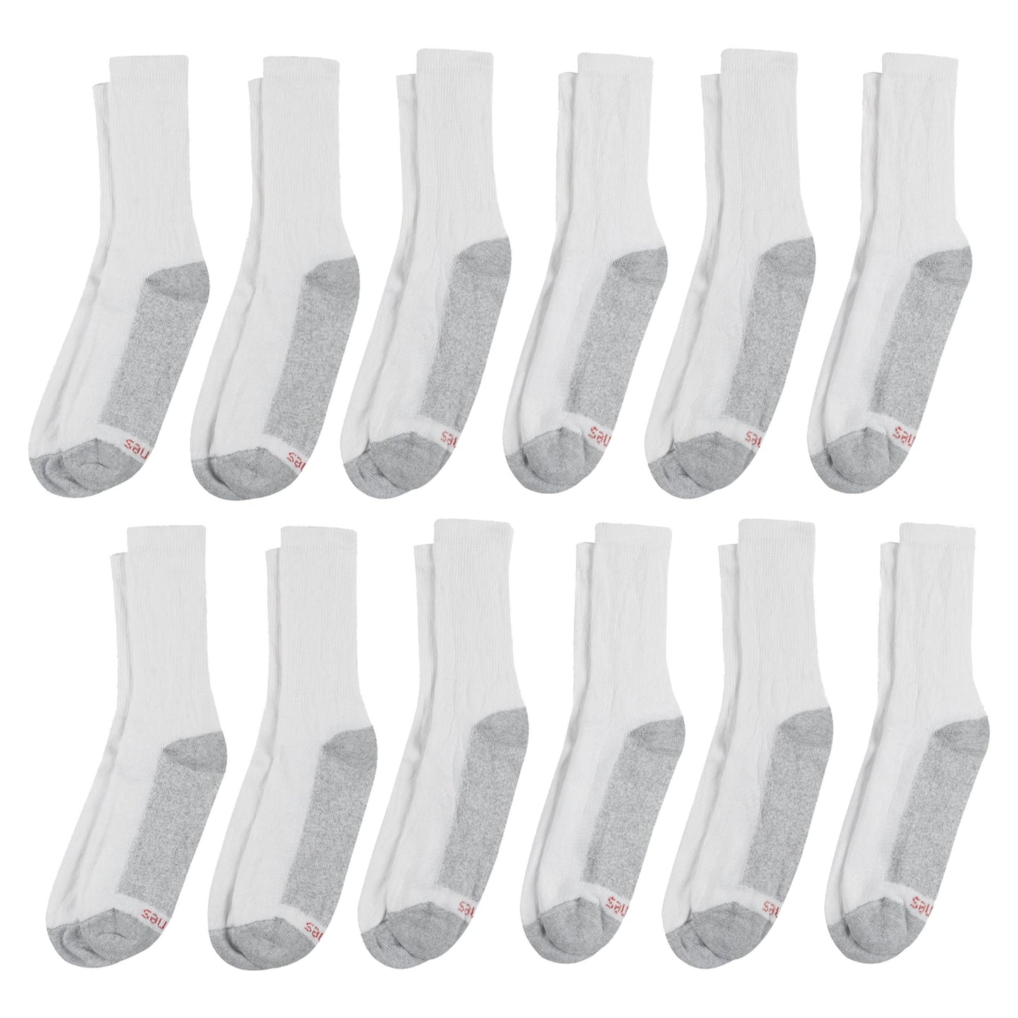 Hanes mens Double Tough Crew Socks, 12-Pair Pack fashion liner socks, White/ Grey Foot Bottom, 12-14 US - Medaid International