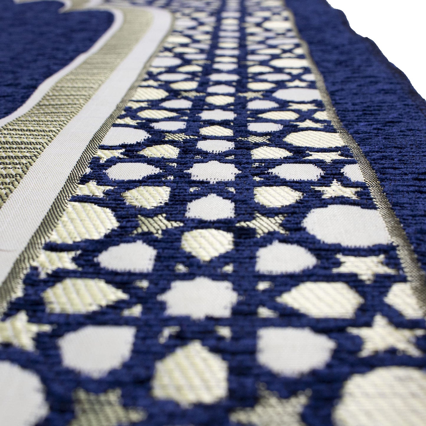 Modefa Turkish Islamic Prayer Mat - Thin Woven Chenille Sajjadah - Intricate Praying Rug Ramadan Eid Gift - Traditional Muslim Janamaz Sajada for Men Women - Geometric Selcuk Star (Royal Blue) - Medaid International