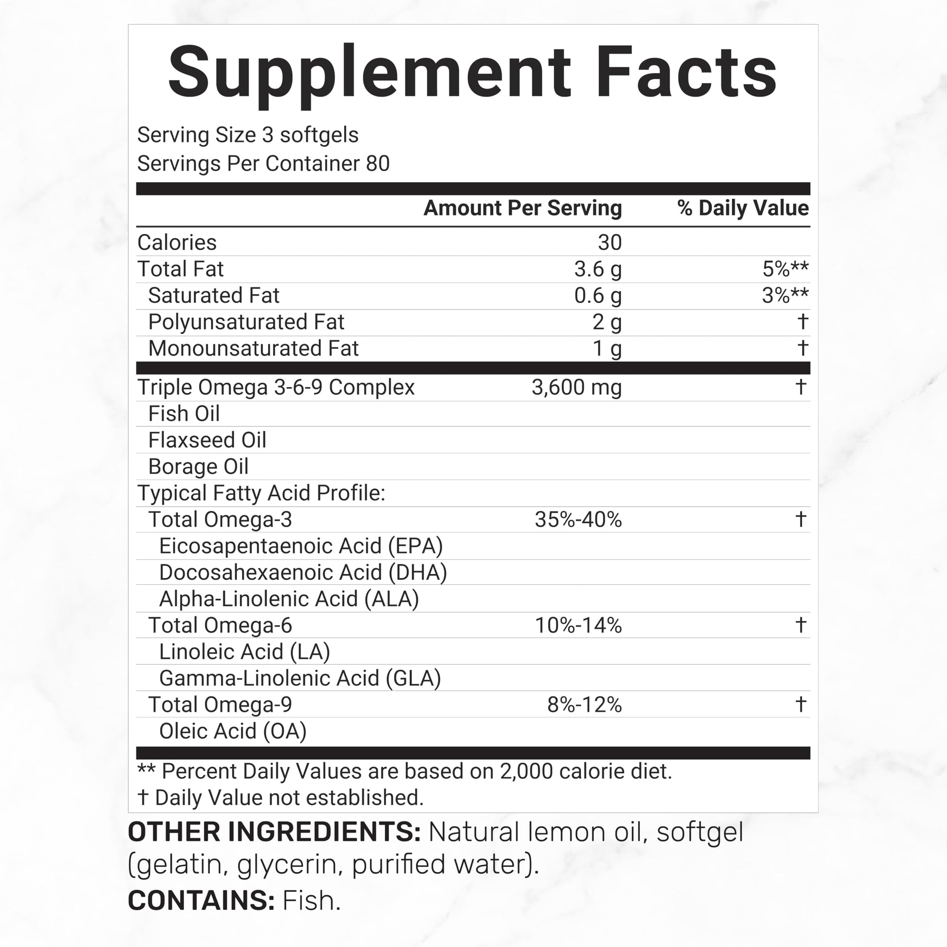 Triple Omega 3-6-9 Fish Oil Supplements 3,600mg – 240 Softgels with Flaxseed Oil & Borage Oils Complex – High EPA + DHA – Burpless Pills, Lemon Flavored, Wild Caught – Heart, Joint, & Brain Support - Medaid International