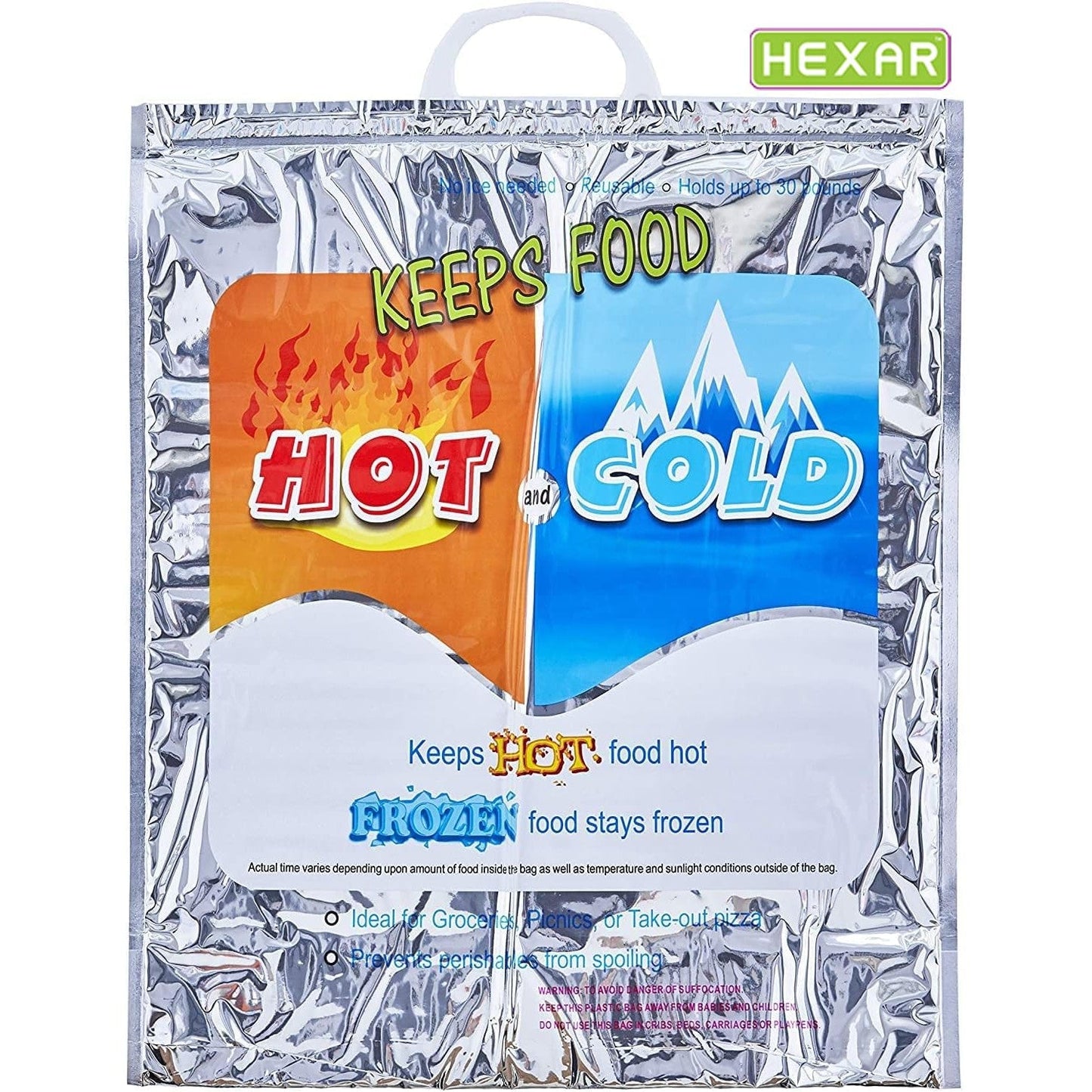 Hexar®Hot and Cold Bag, Reusable Insulated Bag Food Storage for Frozen Items & Hot Items Including Lunch Bags & Grocery Shopping Bags Reinforced Heavy Duty,Keeps Food Hot and Cold-Silver