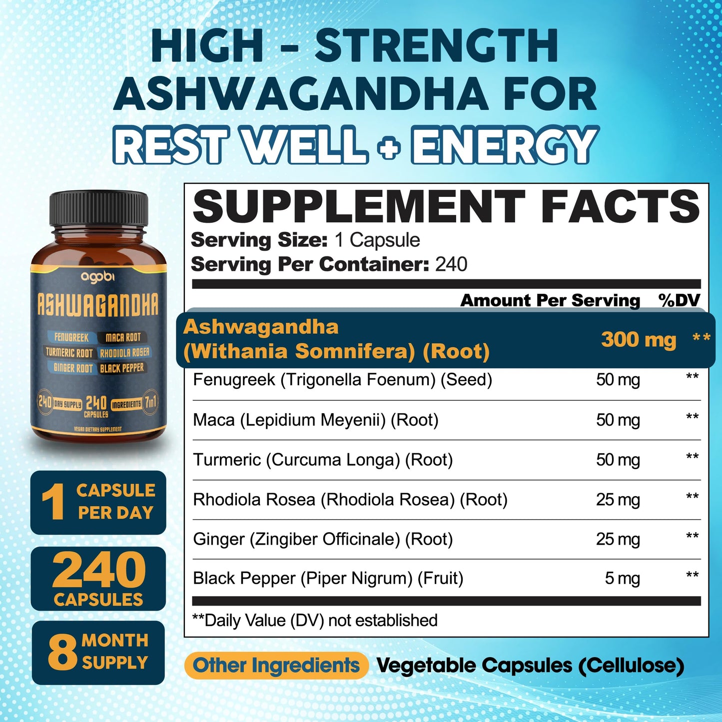 240 Capsules - 8 Month Supply - 7in1 with Fenugreek, Maca, Turmeric, Rhodiola, Ginger, and Black Pepper - Mood, Strength, Spirit and Energy Support Supplement - Medaid International