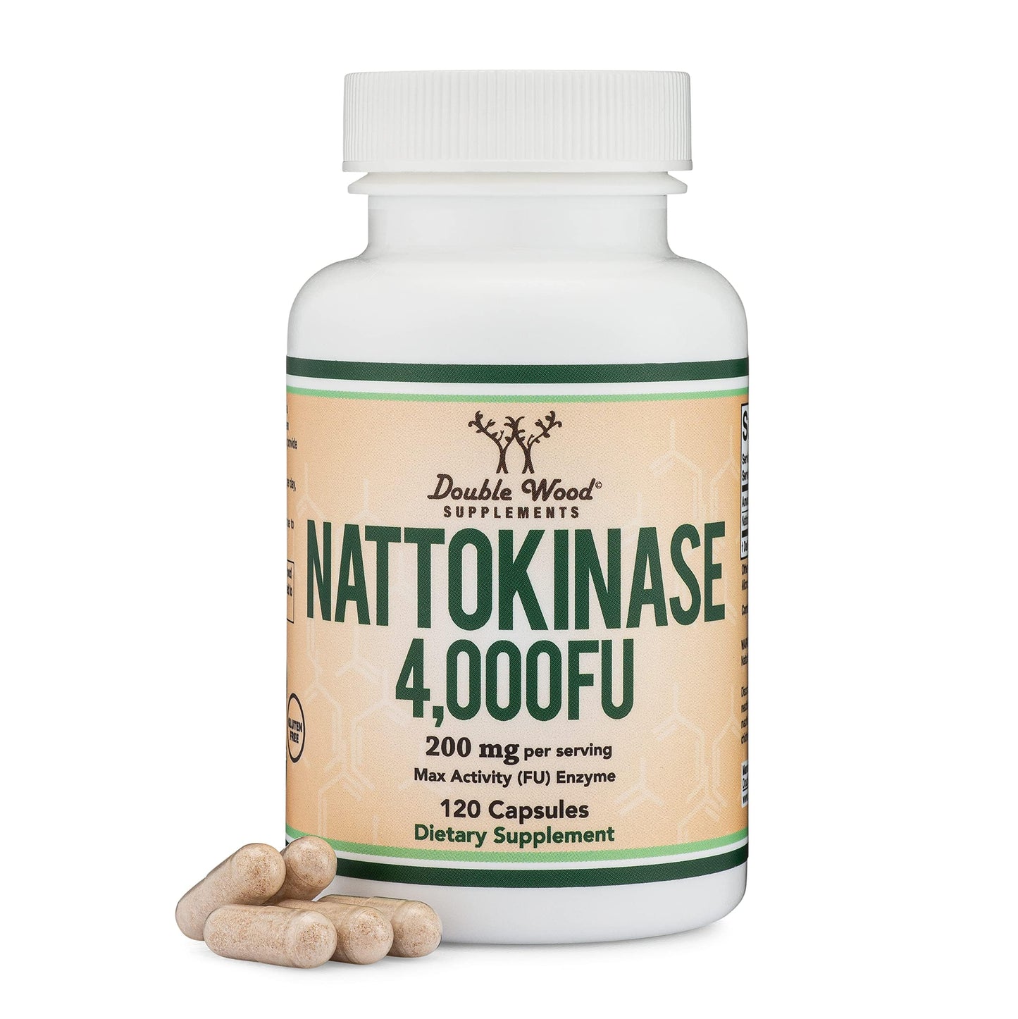 Nattokinase Supplement 4,000 FU Servings, 120 Capsules (Derived from Japanese Natto) Systemic Enzymes for Cardiovascular and Circulatory Support by Double Wood - Medaid International